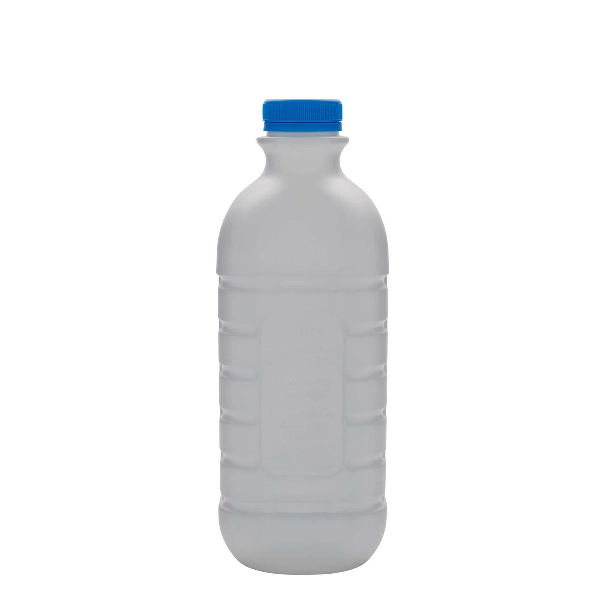 Melkfles, 1000 ml, rechthoekig, HDPE-kunststof, wit, monding: PEHD40