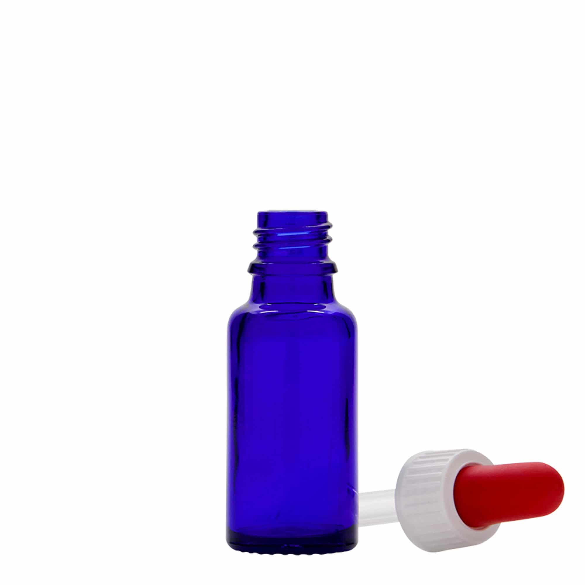 Pipetflesje medicijn, 20 ml, glas, koningsblauw-rood, monding: DIN 18