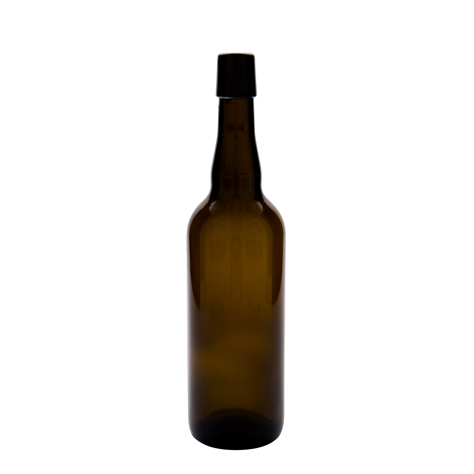 750 ml bierfles België, glas, bruin, hals: beugelsluiting