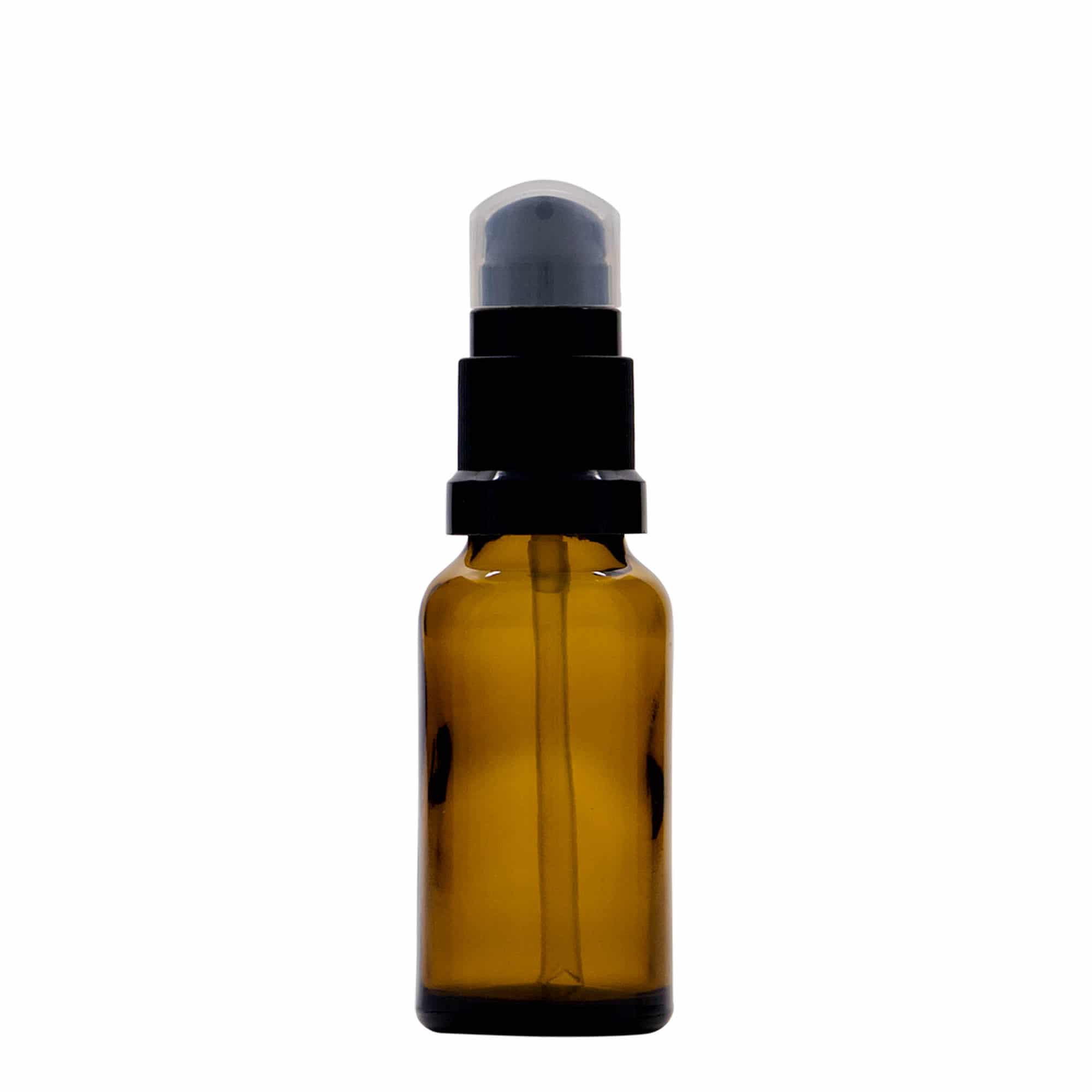 20 ml medicijnflesje met lotionpomp, glas, bruin, opening: DIN 18