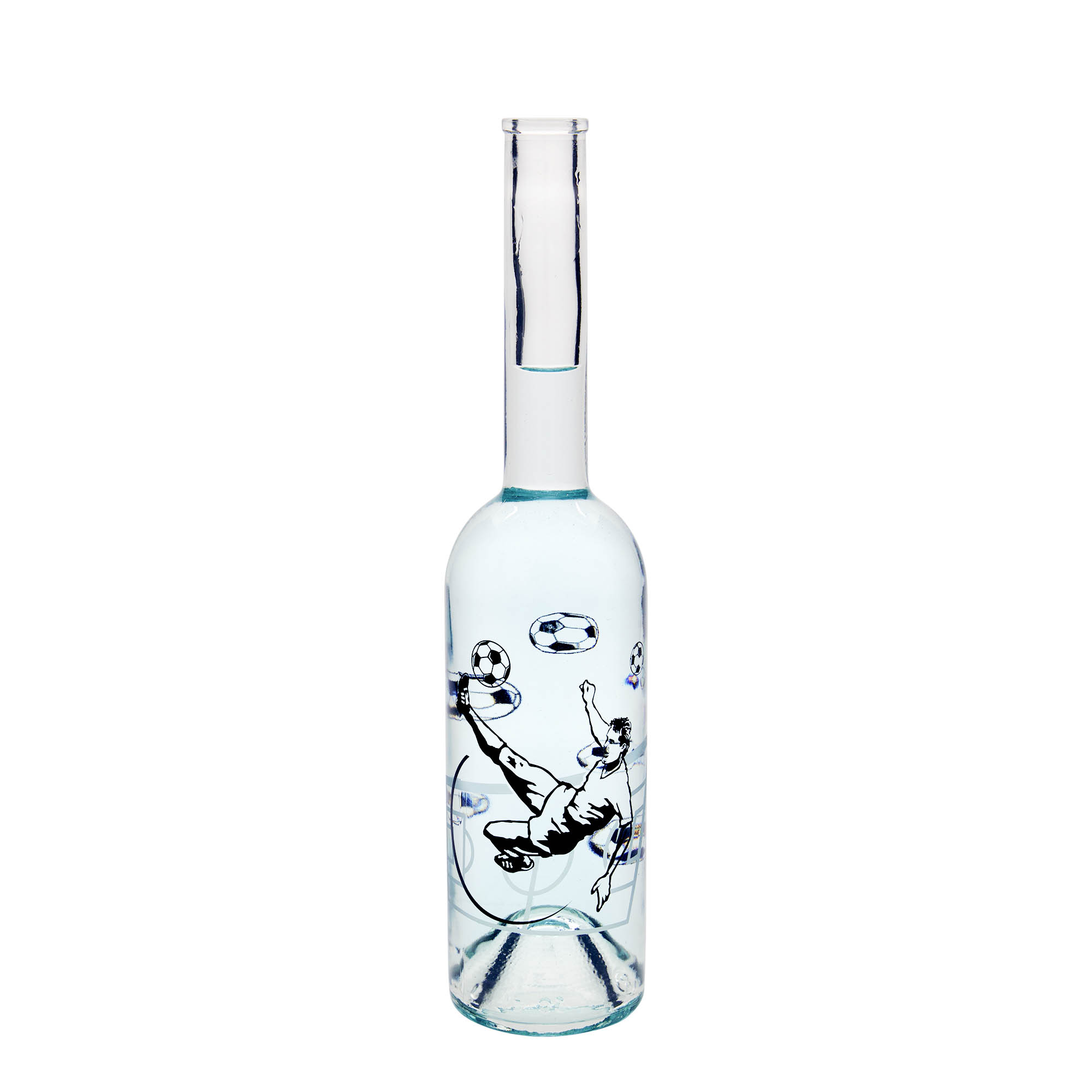 500 ml glazen fles 'Opera', motief: voetballer, hals: kurk
