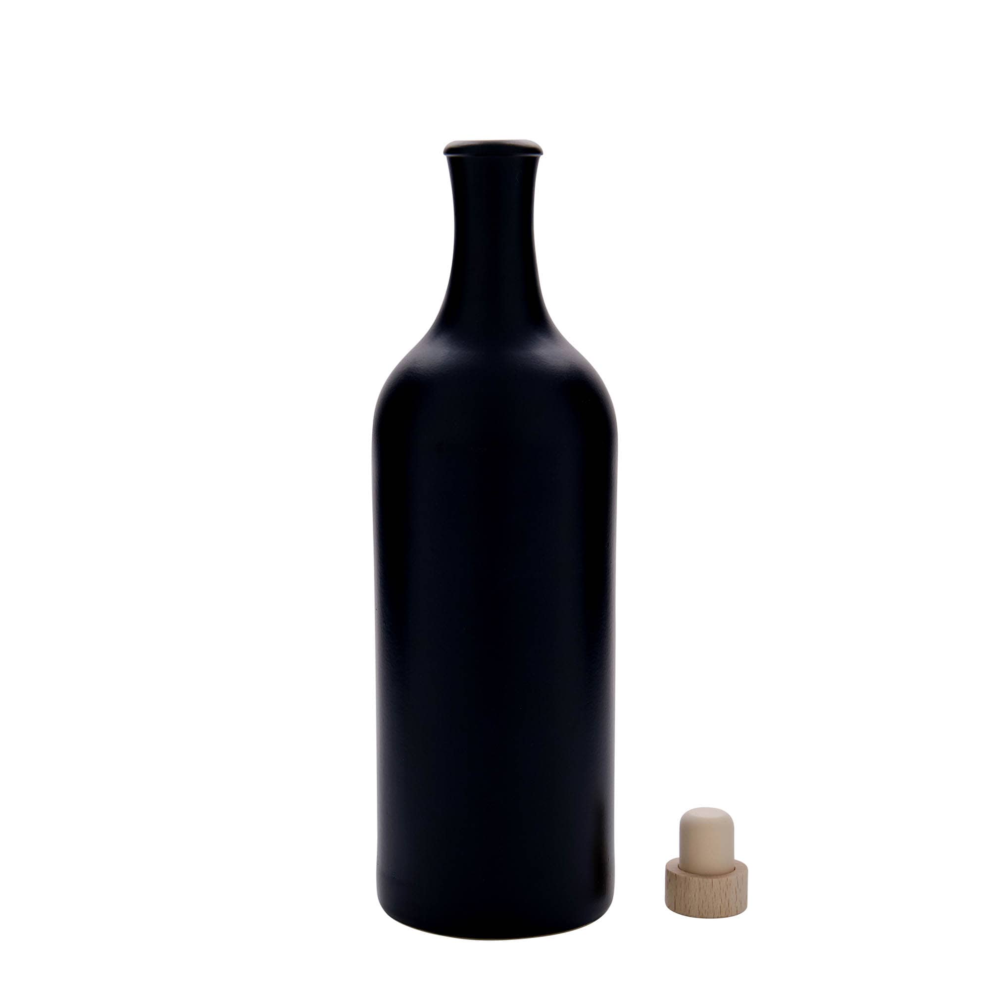 Keramische kruik met lange hals, 750 ml, steengoed, zwart, monding: kurk