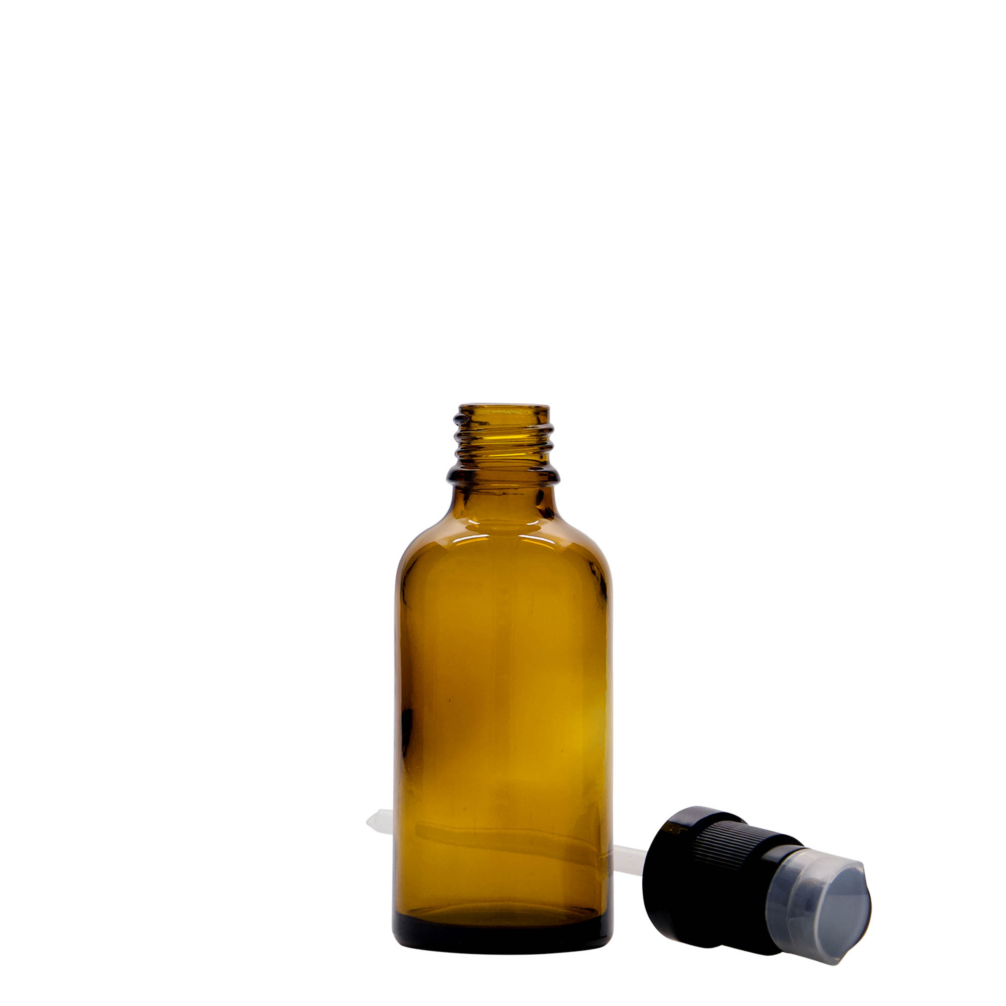 50 ml medicijnfles met lotionpomp, glas, bruin, opening: DIN 18