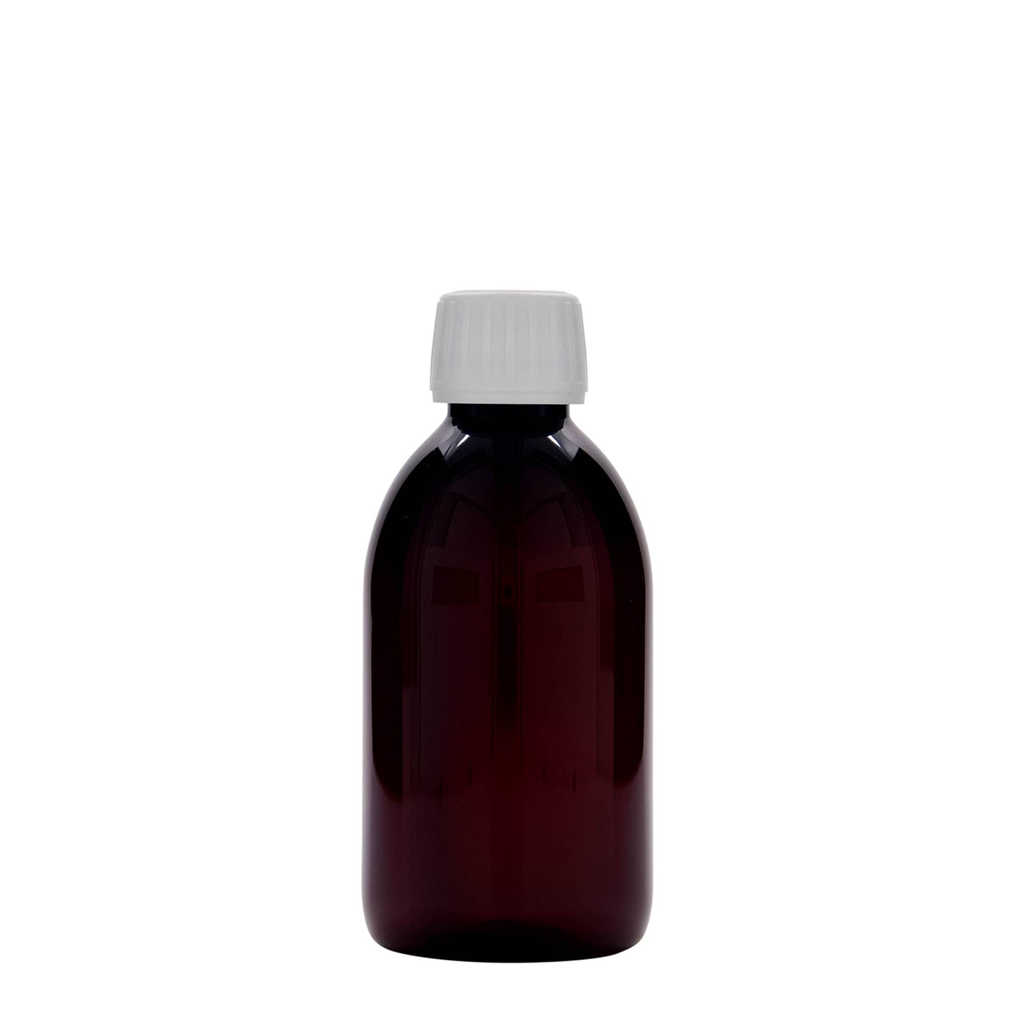 250 ml PET-medische fles, bruin, kunststof, opening: PP 28