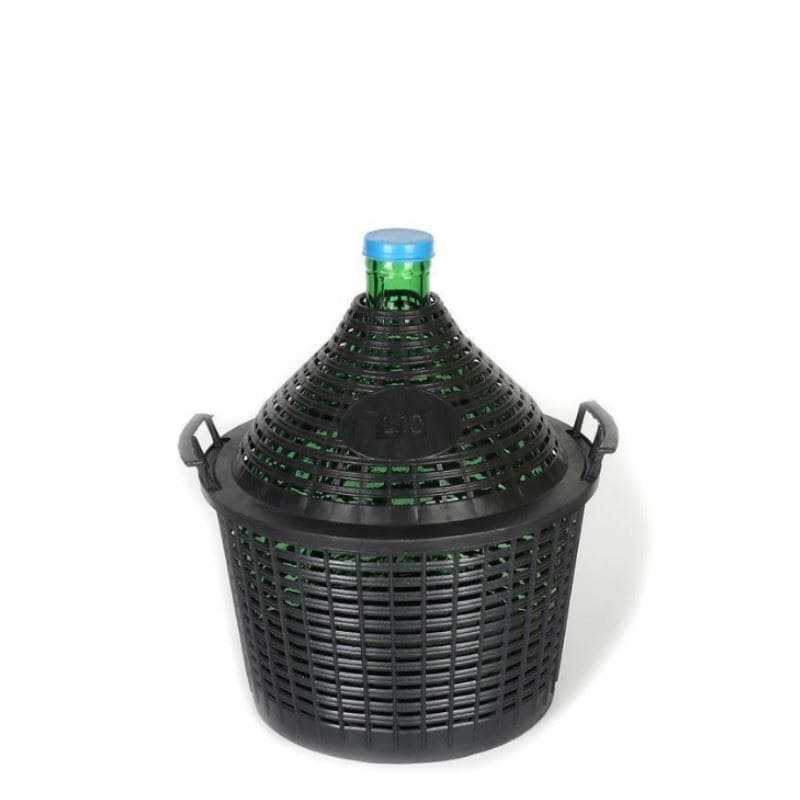 10 l ballonfles met smalle hals, glas, groen, opening: opzetdeksel