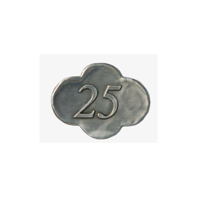 Tinnen etiket '25', metaal, zilver