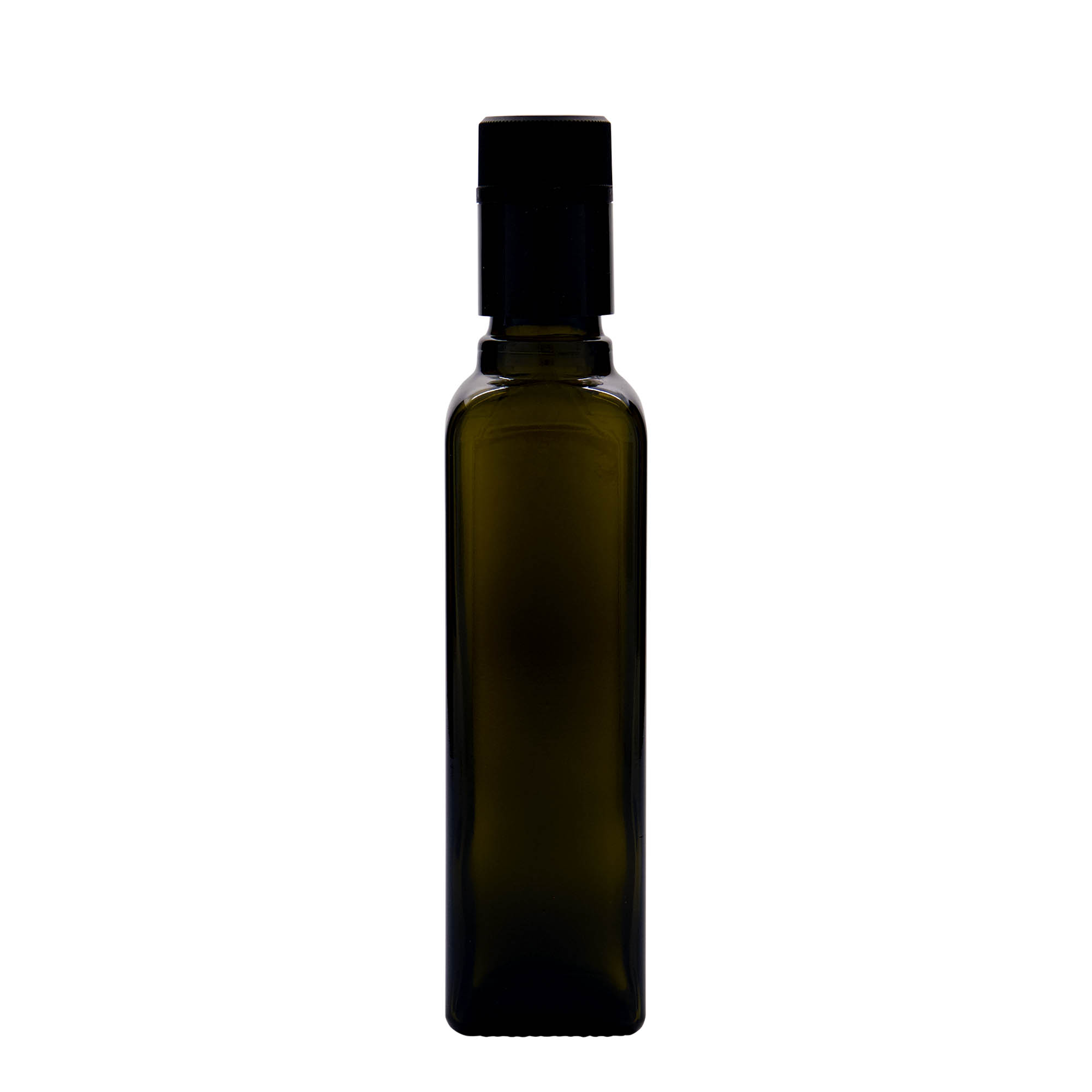 250 ml azijn-/olieflacon 'Quadra', glas, vierkant, antiekgroen, hals: DOP