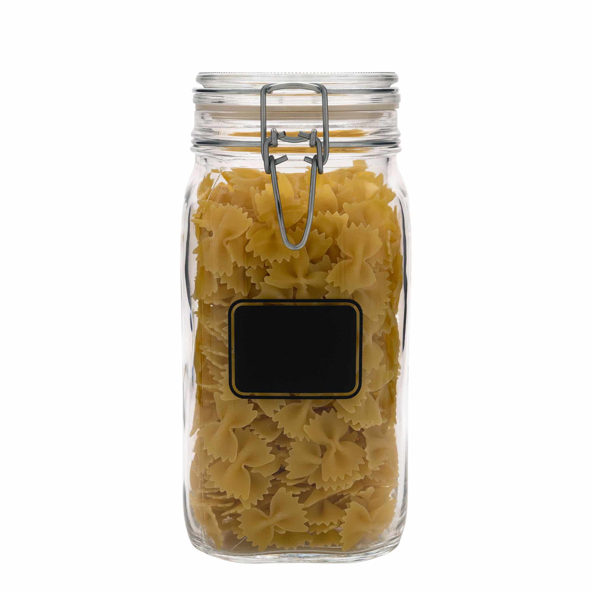 1.500 ml beugelfles 'Fido', motief: etiketveld, vierkant, opening: beugelsluiting