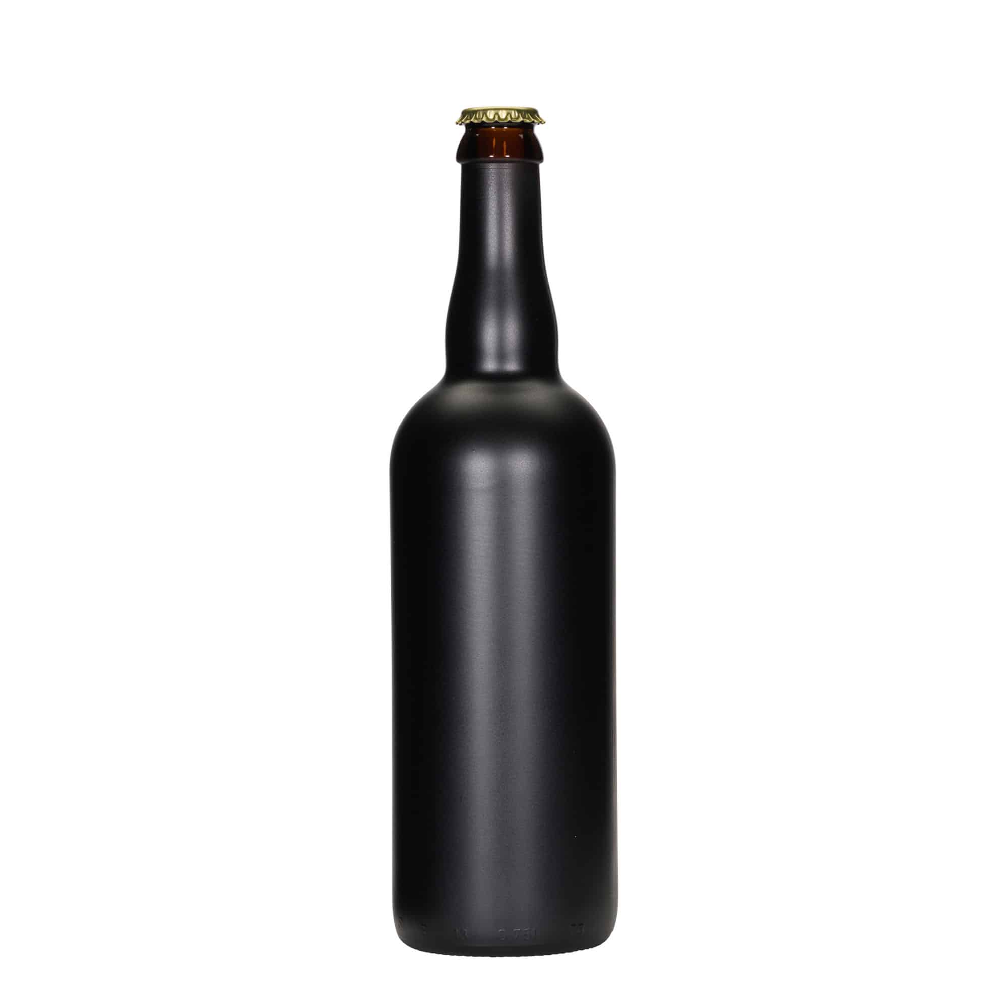 750 ml bierfles België, glas, zwart, monding: kroonkurk