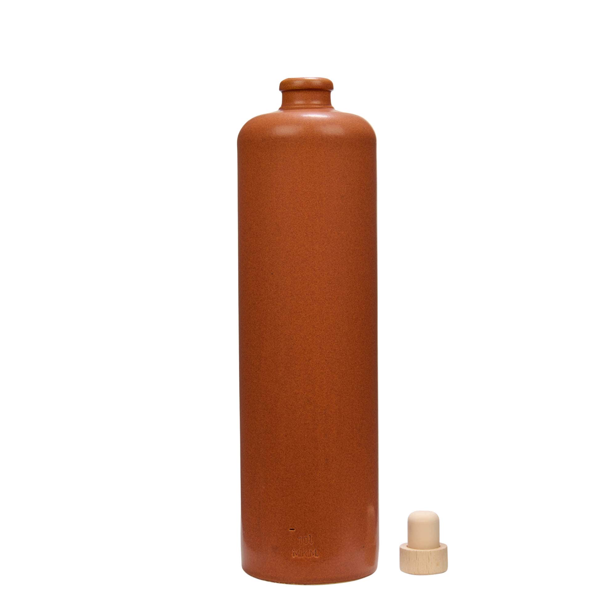 1.000 ml Tonkruik, steengoed, rood-bruin, opening: kurk
