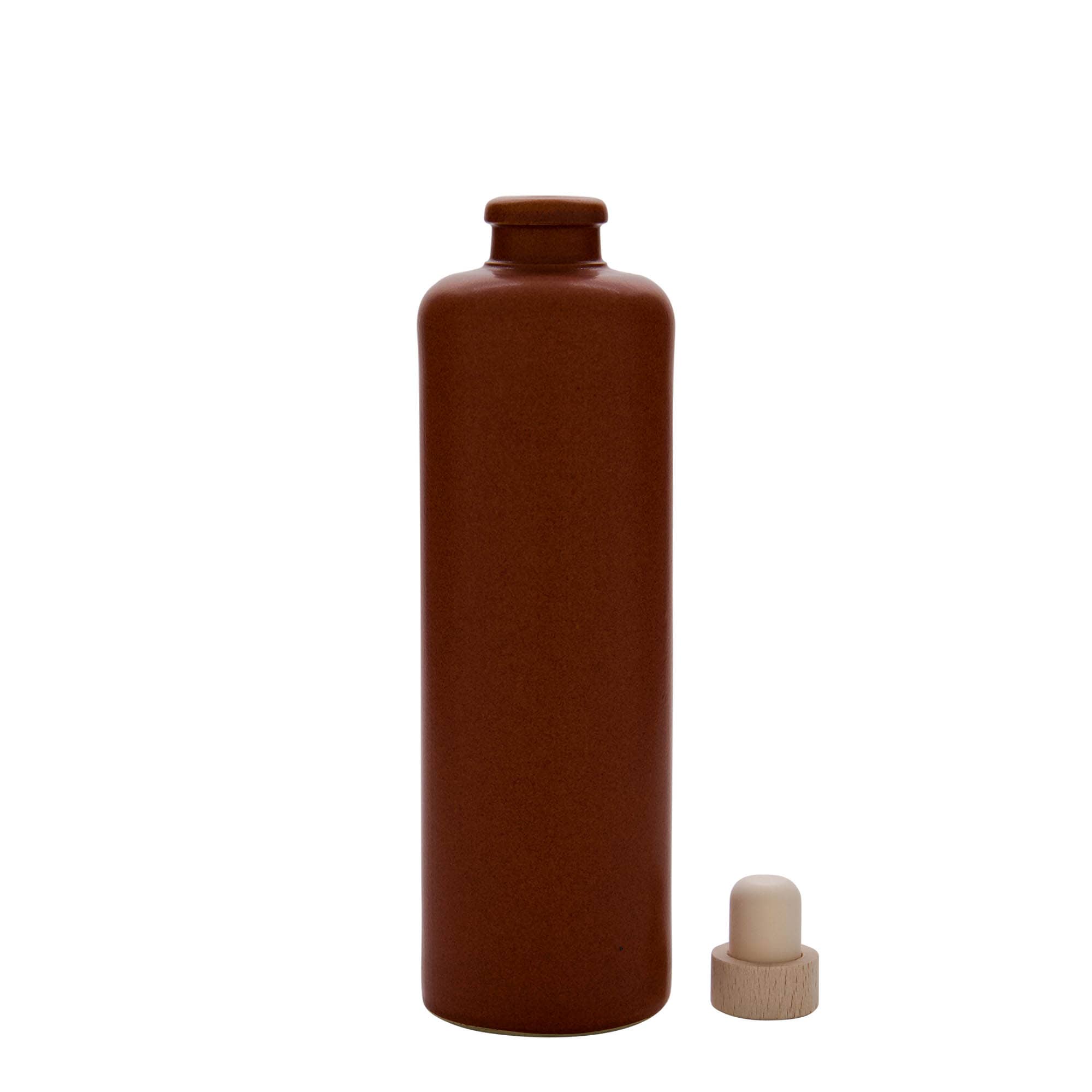 500 ml tonkruik, steengoed, roodbruin, monding: kurk
