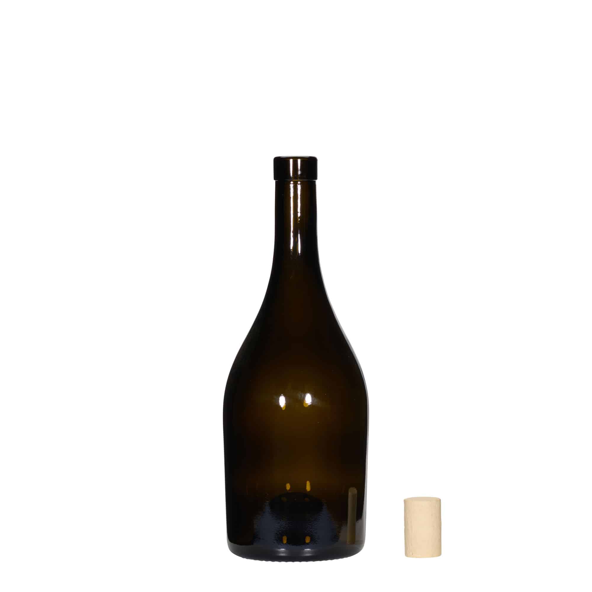 750 ml wijnfles 'Exclusive', antiekgroen, opening: kurk
