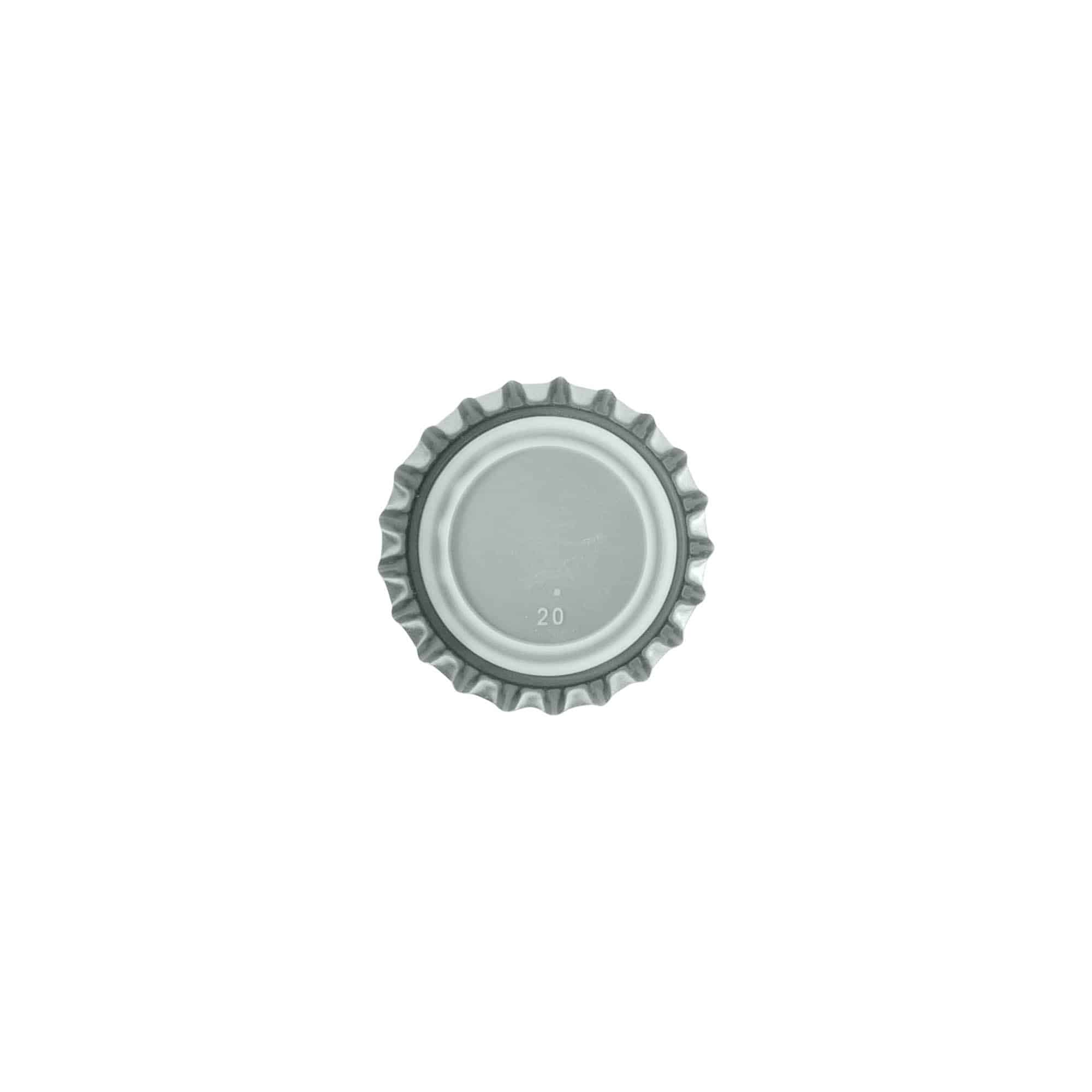 Kroonkurken 26 mm, metaal, zilver