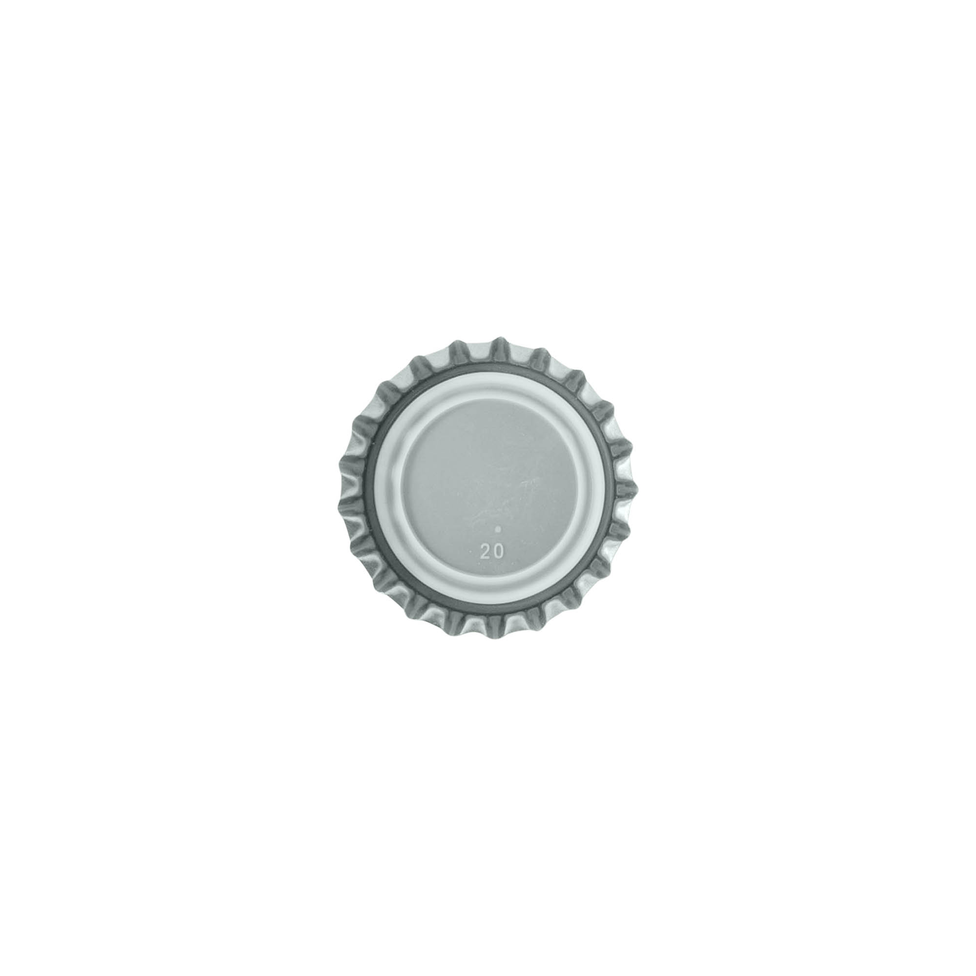 Kroonkurken 26 mm, metaal, zilver