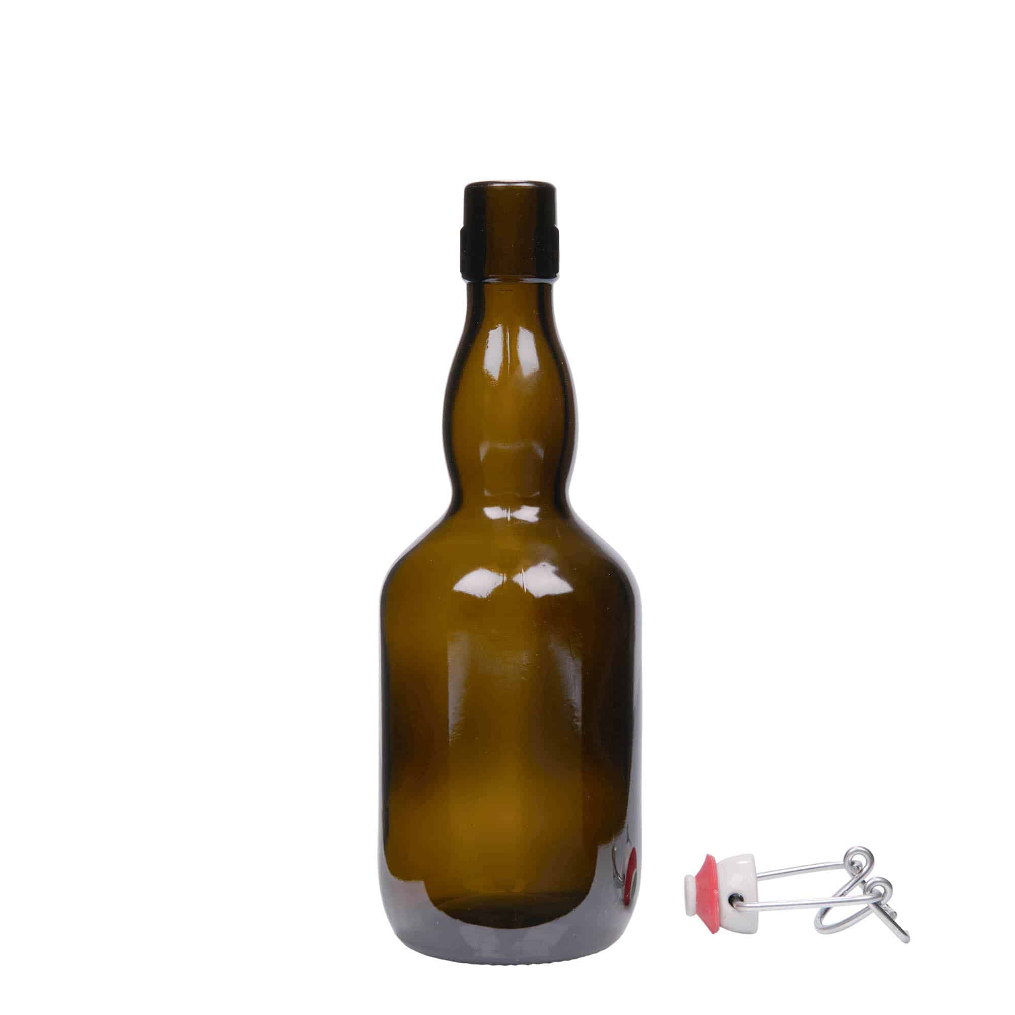 Bierflesje gewelfde hals, 500 ml, glas, antiekgroen, monding: beugelsluiting