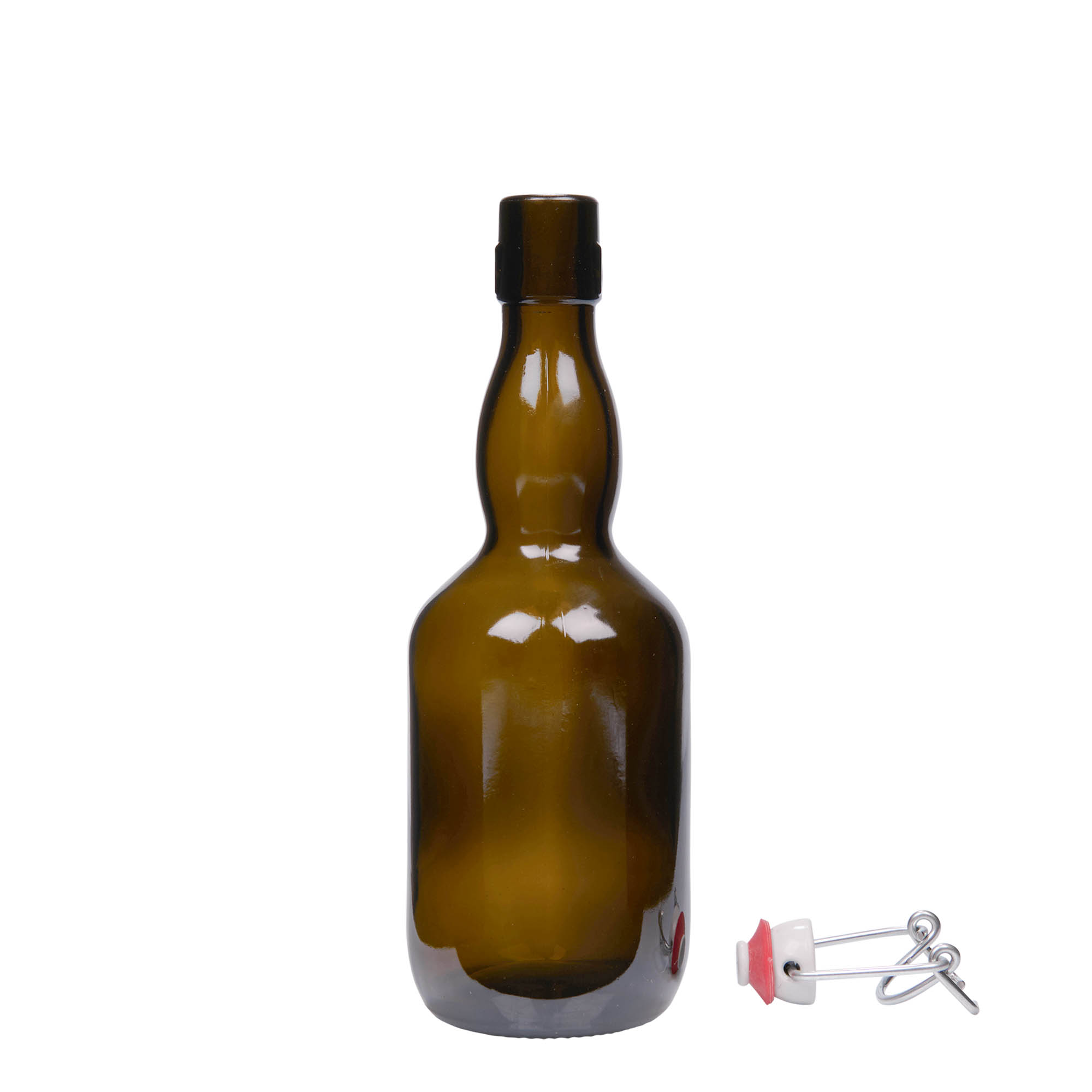 500 ml bierfles met halsverdikking, glas, antiekgroen, opening: beugelsluiting
