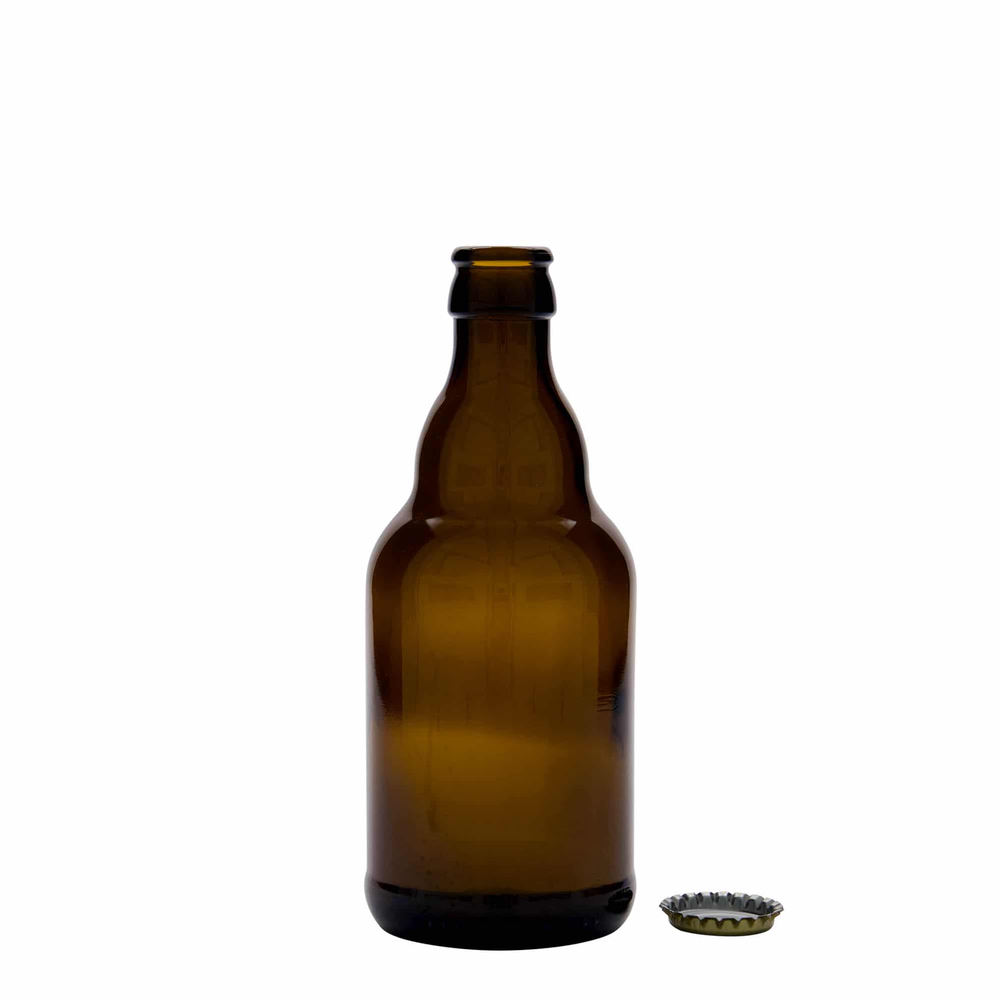 Bierflesje 'Steinie', 330 ml, glas, bruin, monding: kroonkurk