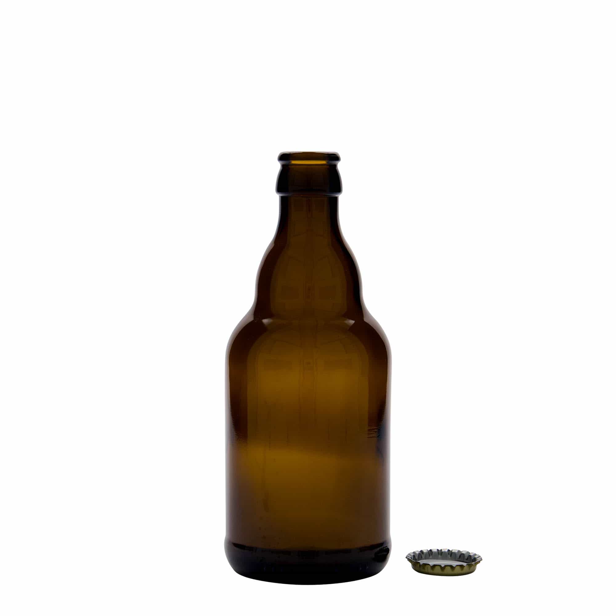 330 ml bierfles 'Steinie', glas, bruin, monding: kroonkurk