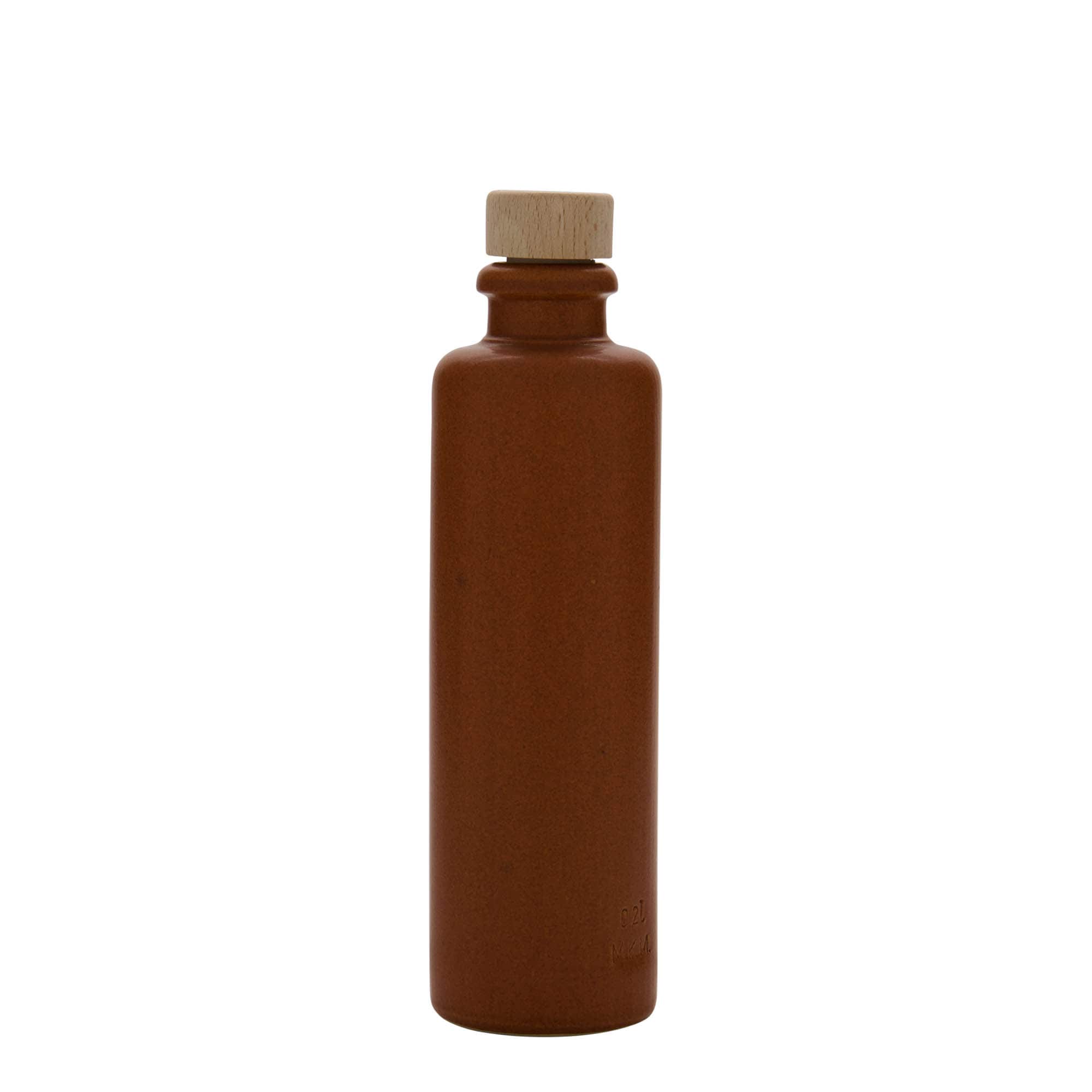 200 ml Tonkan, steengoed, roodbruin, monding: kurk