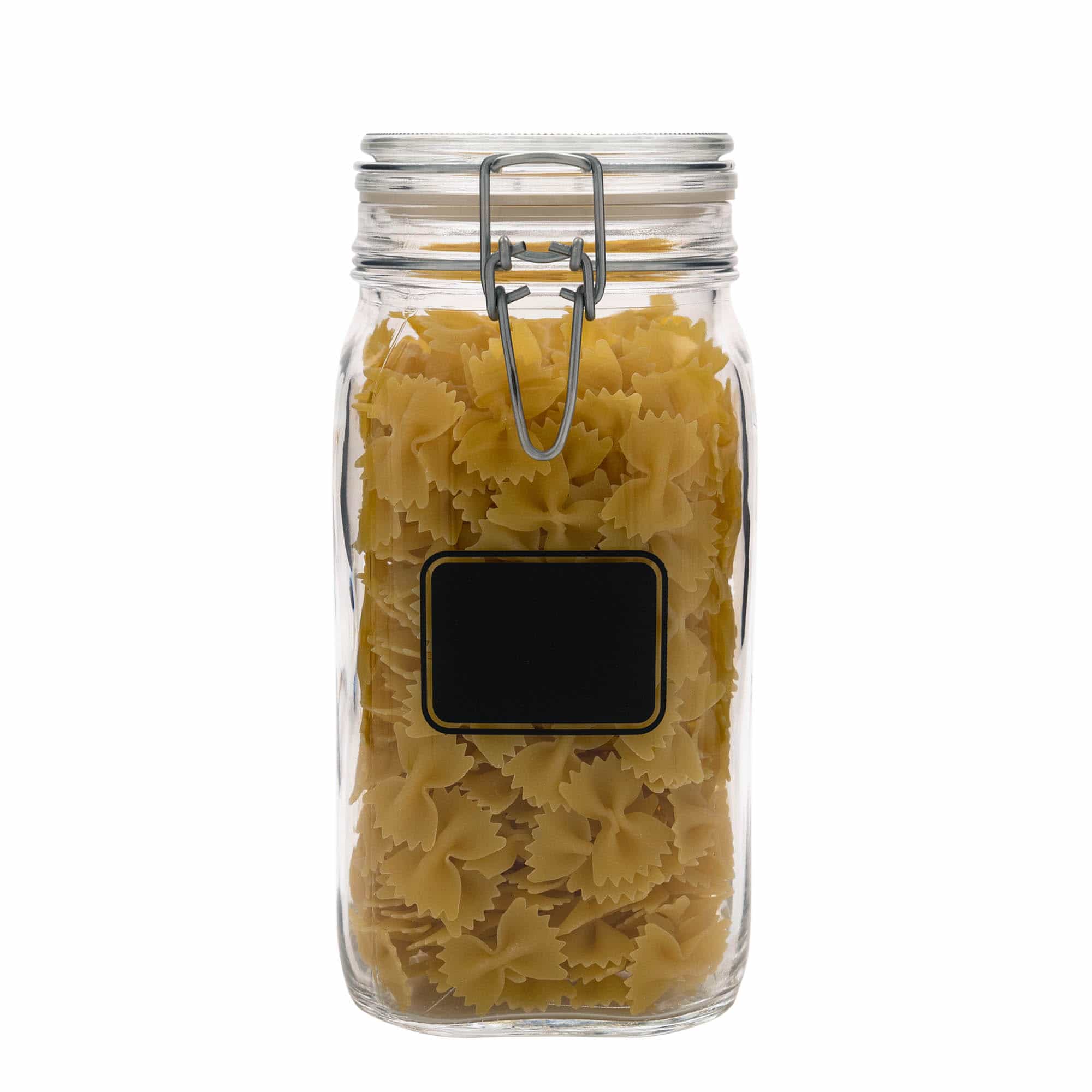 1.500 ml beugelfles 'Fido', motief: etiketveld, vierkant, opening: beugelsluiting