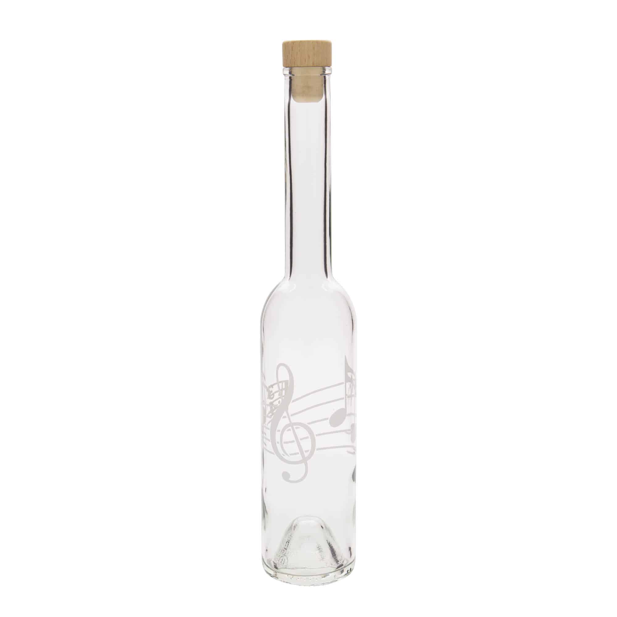 350 ml glazen fles 'Opera', motief: muzieknoten, opening: kurk