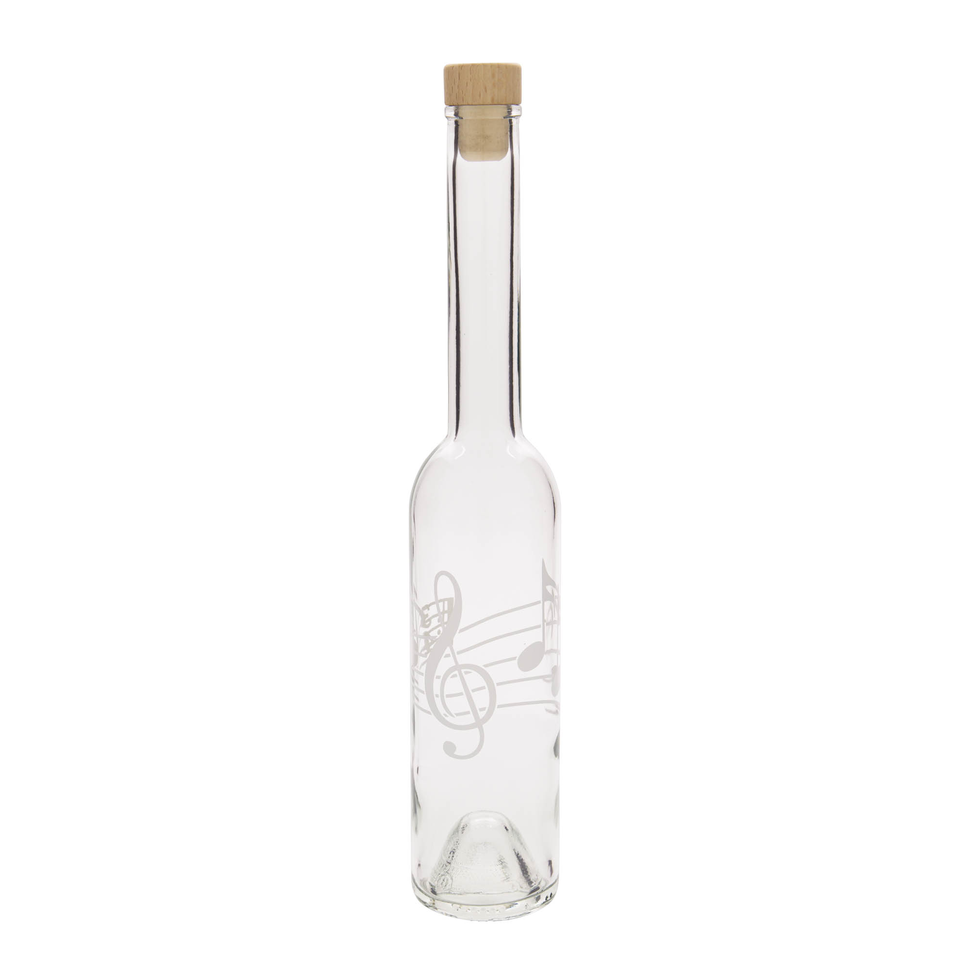 350 ml glazen fles 'Opera', motief: muzieknoten, opening: kurk 350 ml glazen fles 'Opera', motief: muzieknoten, opening: kurk