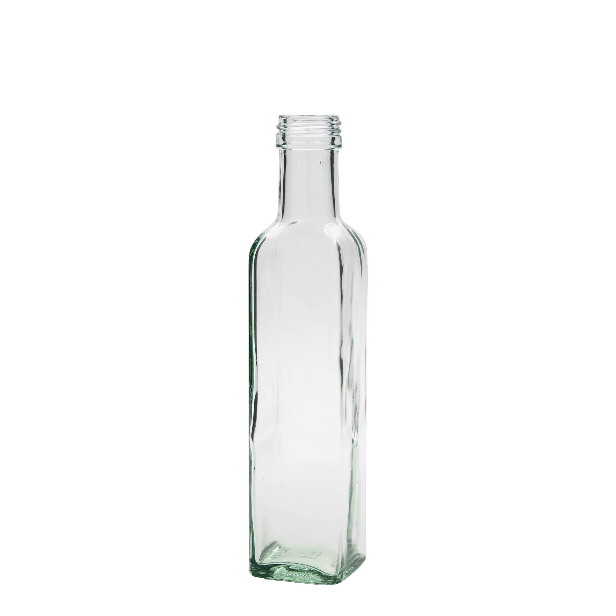 250 ml glazen fles 'Marasca', vierkant, opening: PP 31,5 250 ml glazen fles 'Marasca', vierkant, opening: PP 31,5