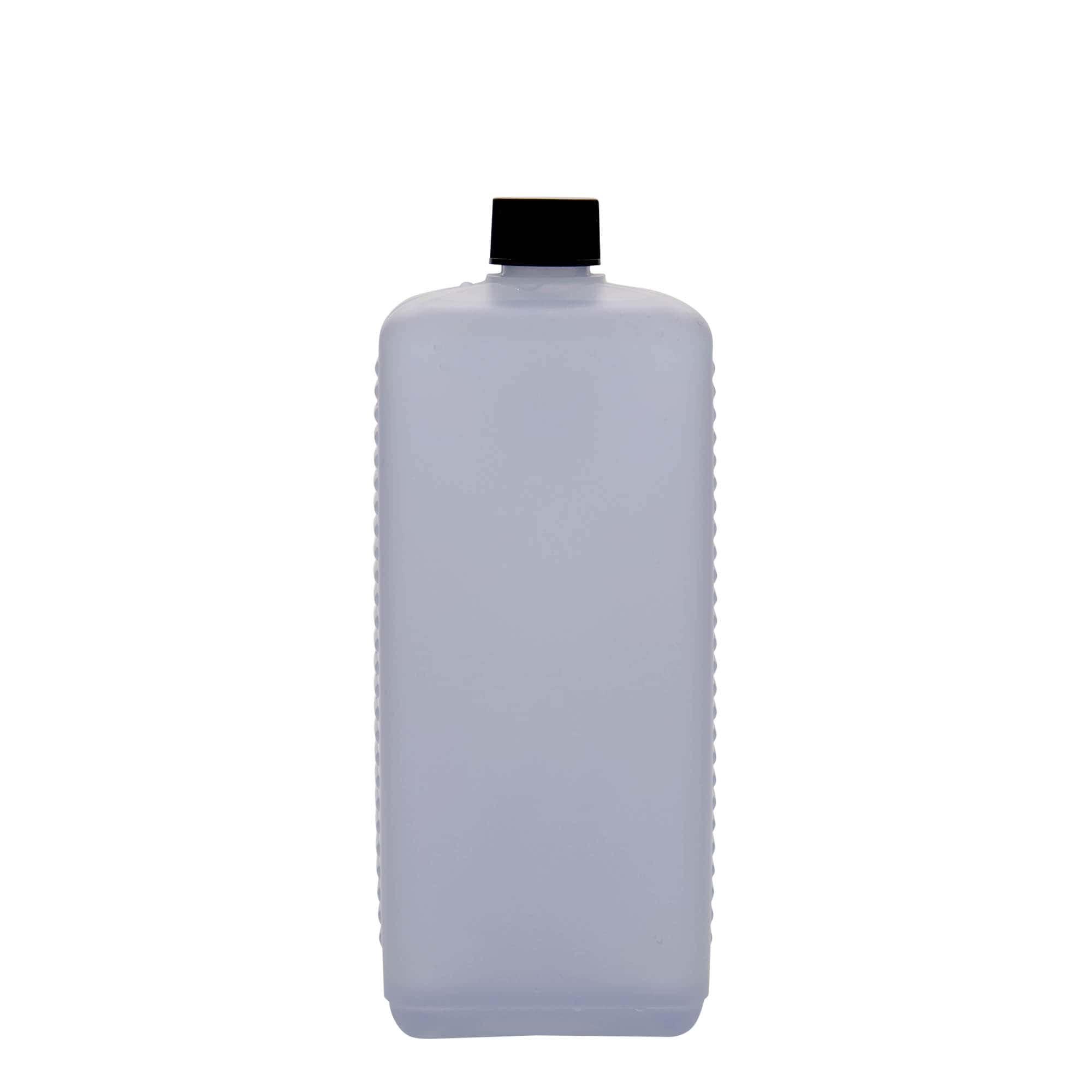 1.000 ml kanisterfles, rechthoekig, HDPE-kunststof, natuurlijk, tuit: DIN 25 EPE