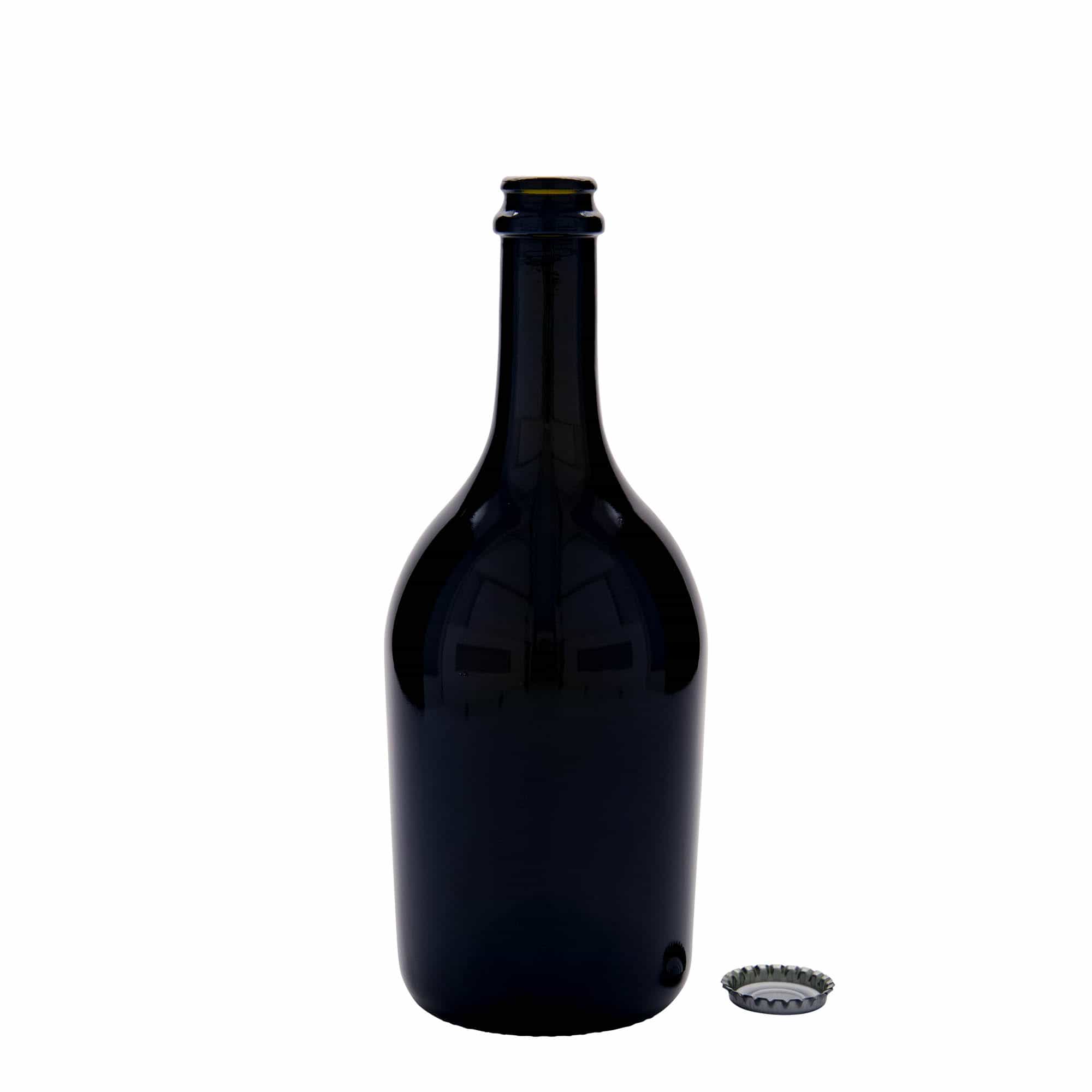 750 ml Bier-/sektfles 'Butterfly', glas, antiekgroen, hals: kroonkurk