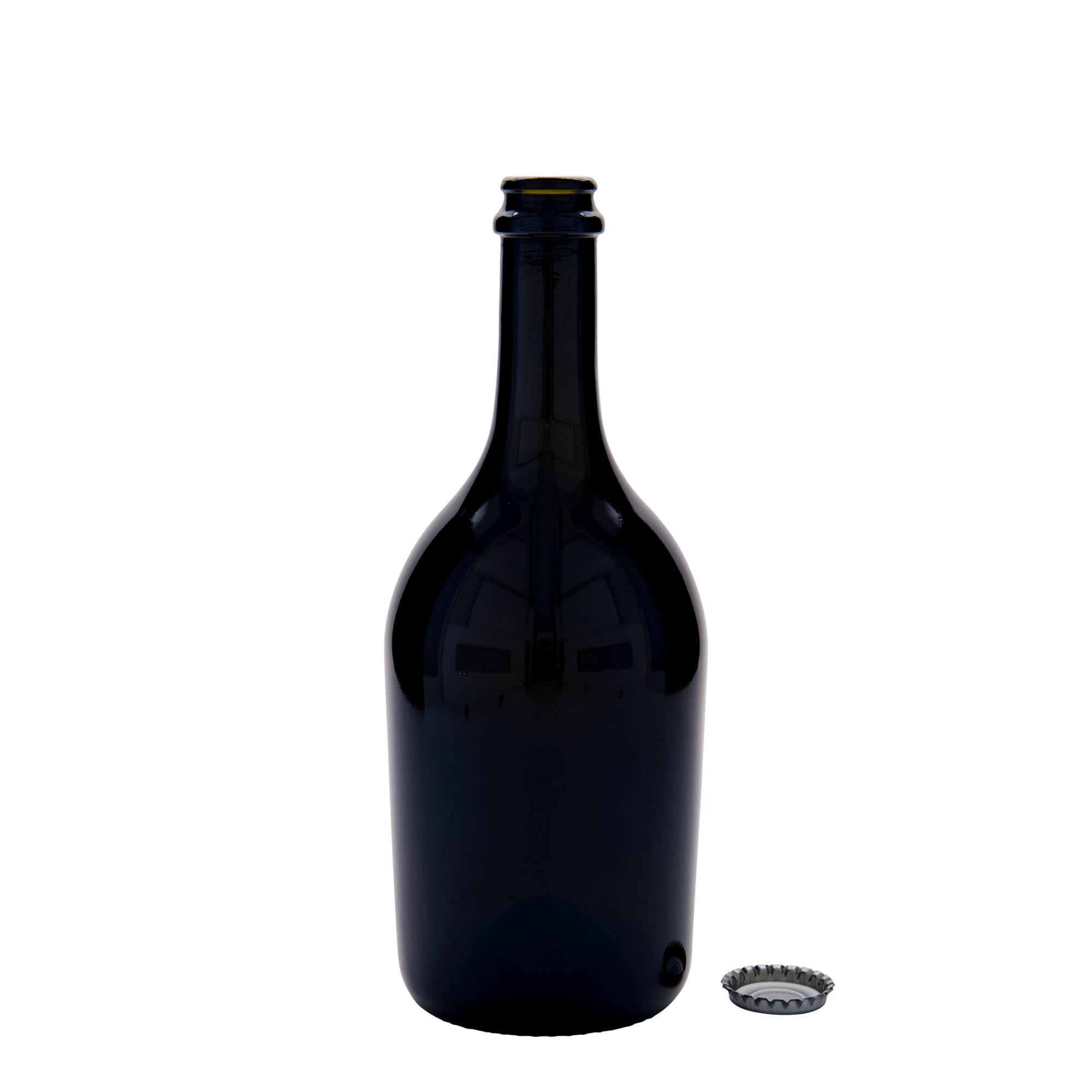 750 ml Bier-/sektfles 'Butterfly', glas, antiekgroen, hals: kroonkurk