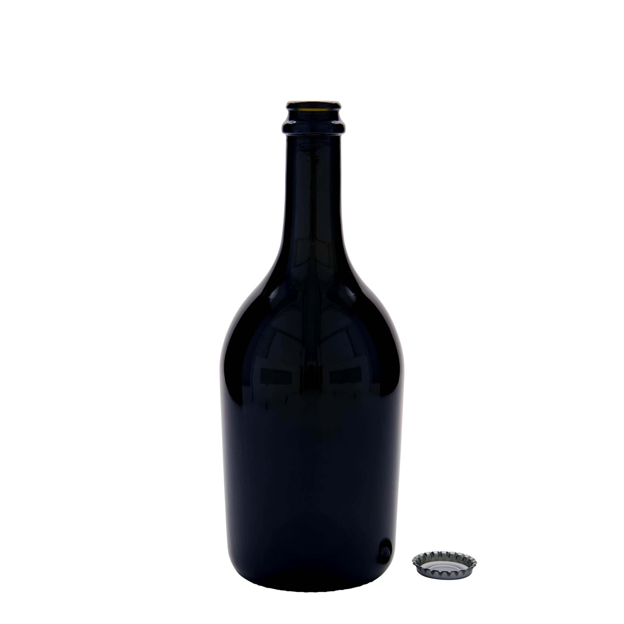 750 ml Bier-/sektfles 'Butterfly', glas, antiekgroen, hals: kroonkurk