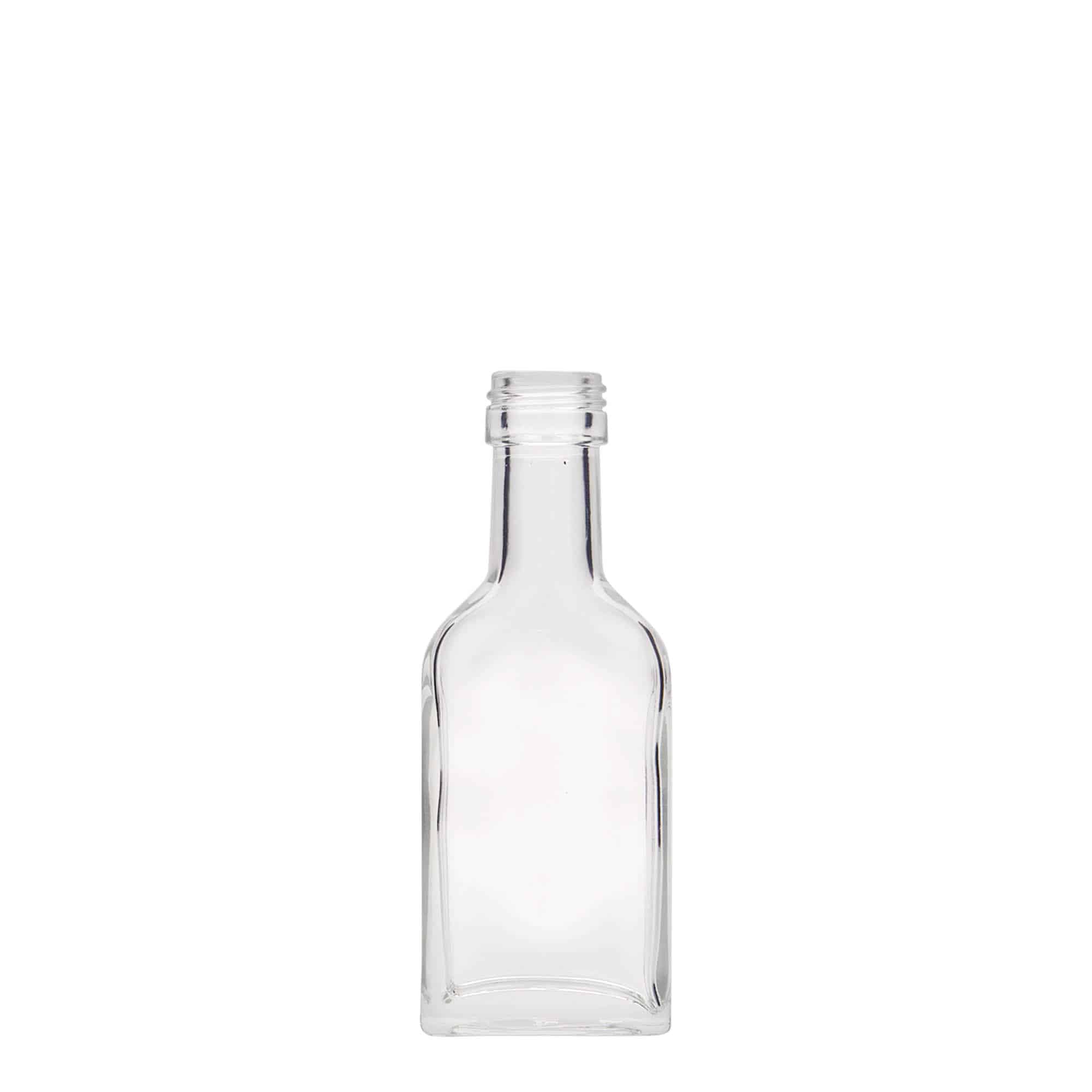 40 ml zakfles met lange hals, rechthoekig, glas, mondstuk: PP 22 40 ml zakfles met lange hals, rechthoekig, glas, mondstuk: PP 22
