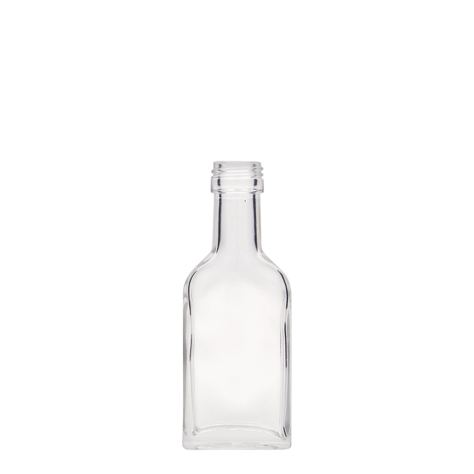 40 ml zakfles met lange hals, rechthoekig, glas, mondstuk: PP 22 40 ml zakfles met lange hals, rechthoekig, glas, mondstuk: PP 22