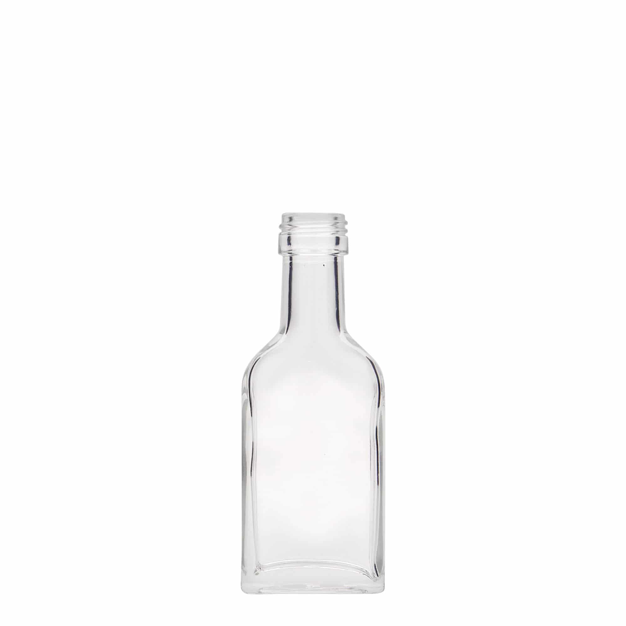 40 ml zakfles met lange hals, rechthoekig, glas, mondstuk: PP 22