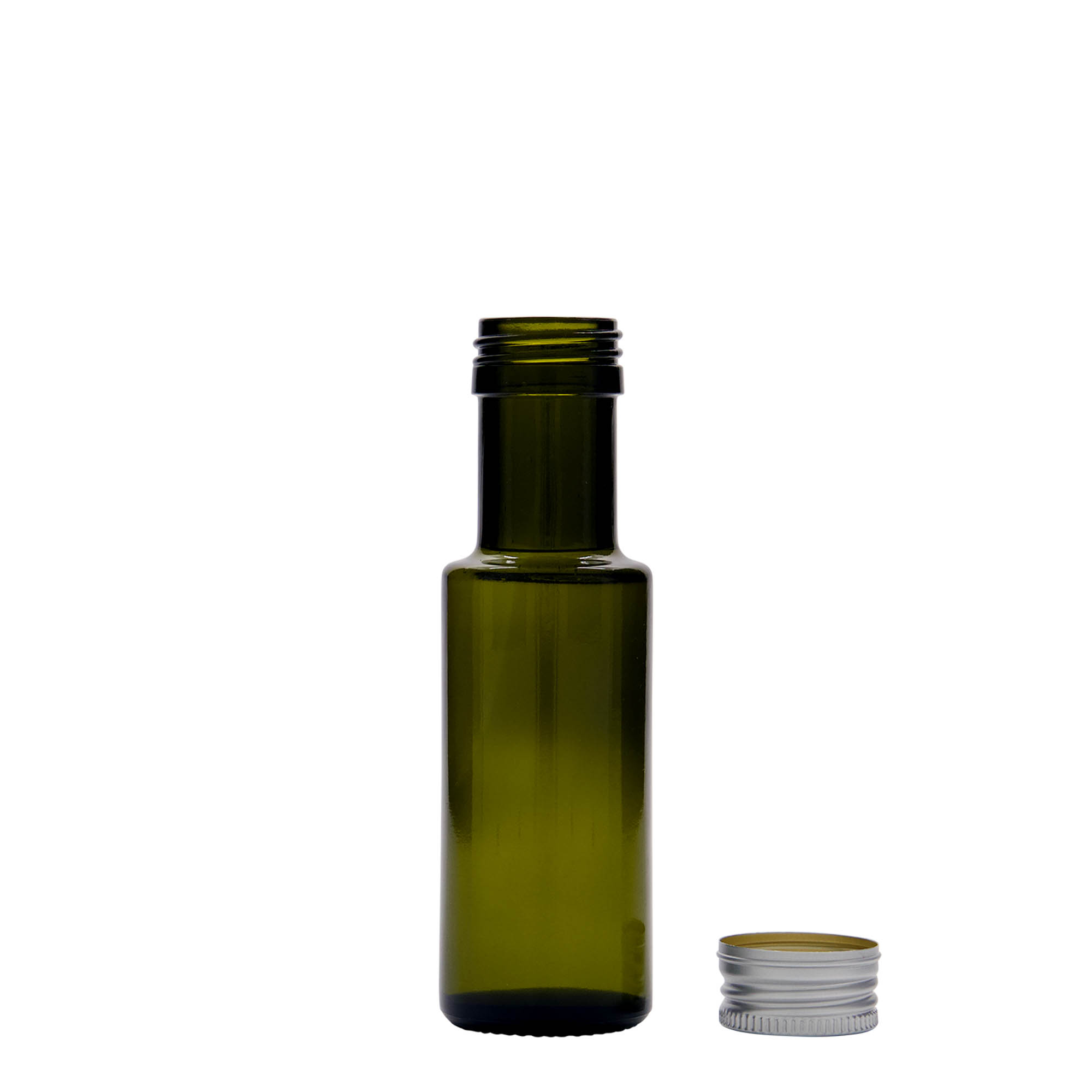 100 ml glazen fles 'Dorica', antiekgroen, opening: PP 31,5 100 ml glazen fles 'Dorica', antiekgroen, opening: PP 31,5