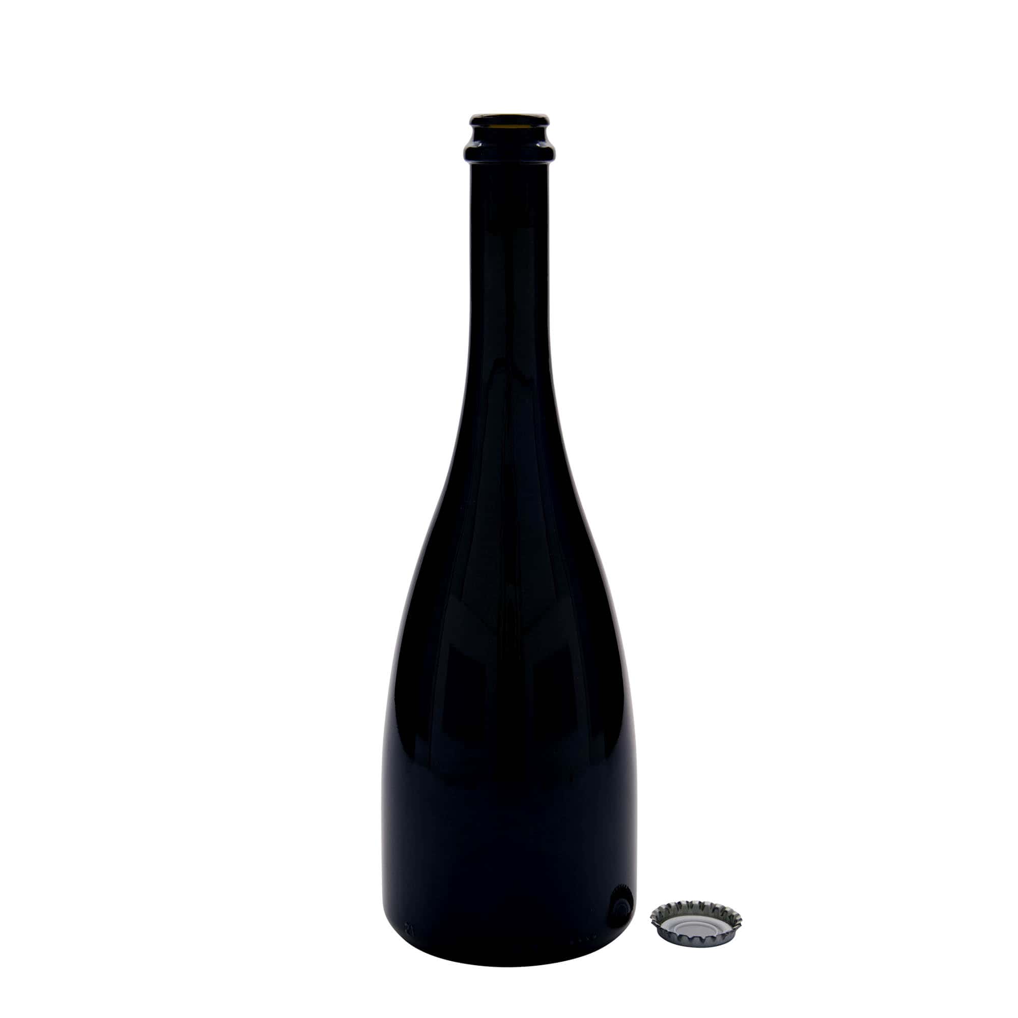 750 ml Bier-/Champagnefles 'Tosca', glas, antiekgroen, hals: kroonkurk
