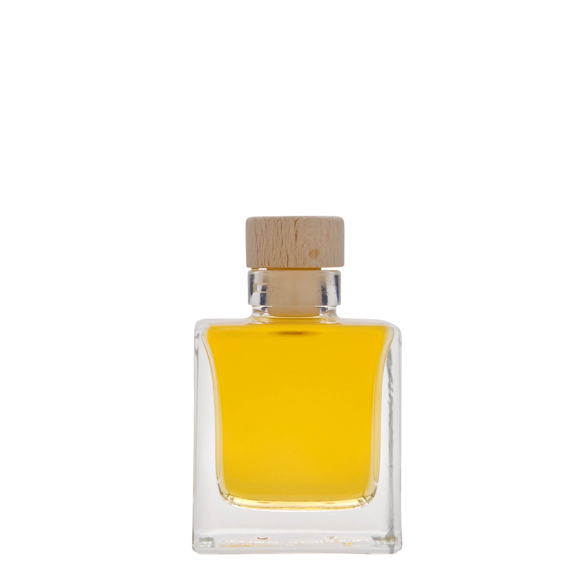 100 ml glazen fles 'Cube', vierkant, opening: kurk