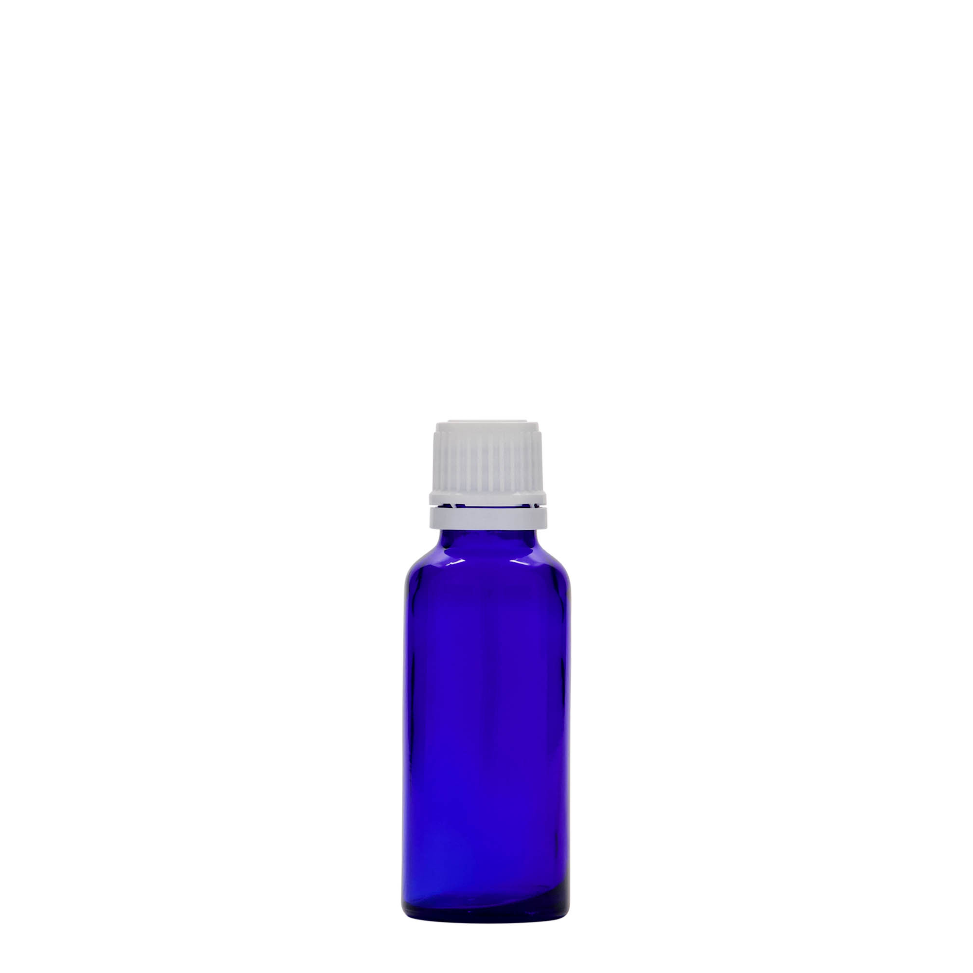 30 ml medicijnflesje, glas, koningsblauw, opening: DIN 18