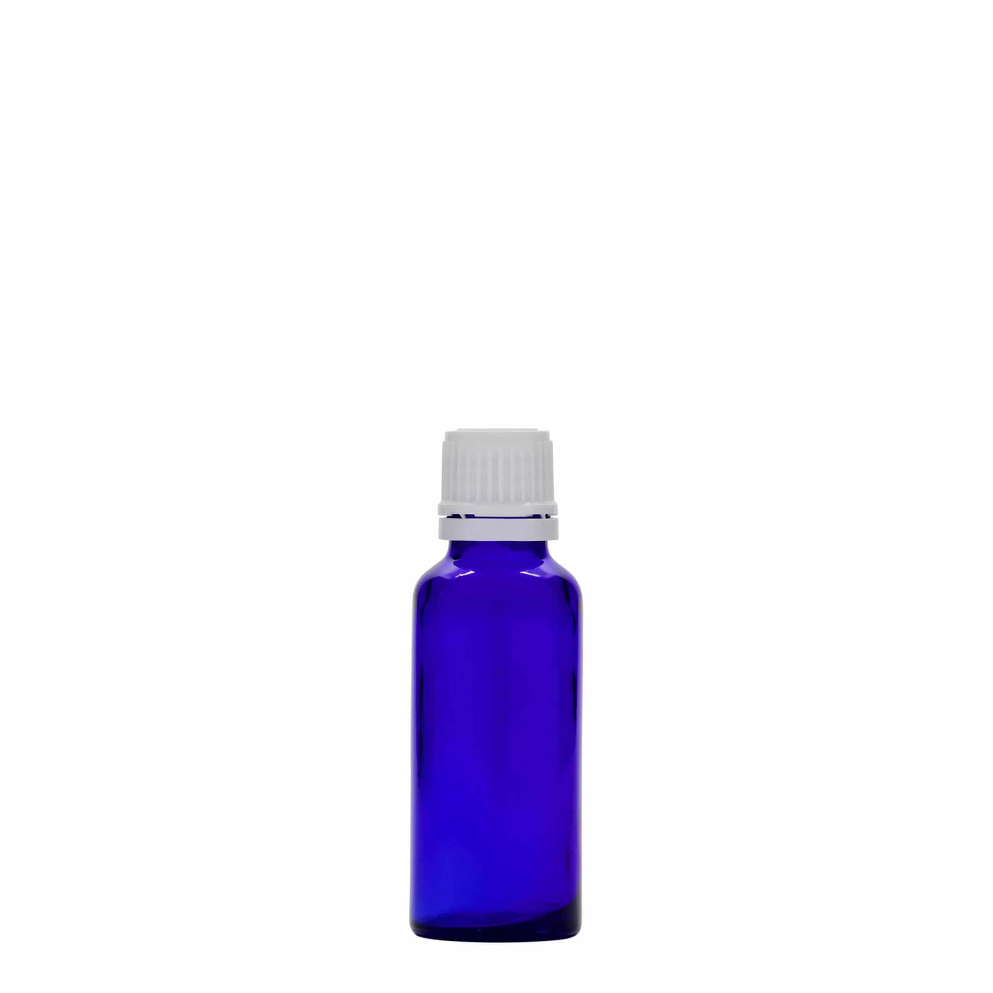 30 ml medicijnflesje, glas, koningsblauw, opening: DIN 18