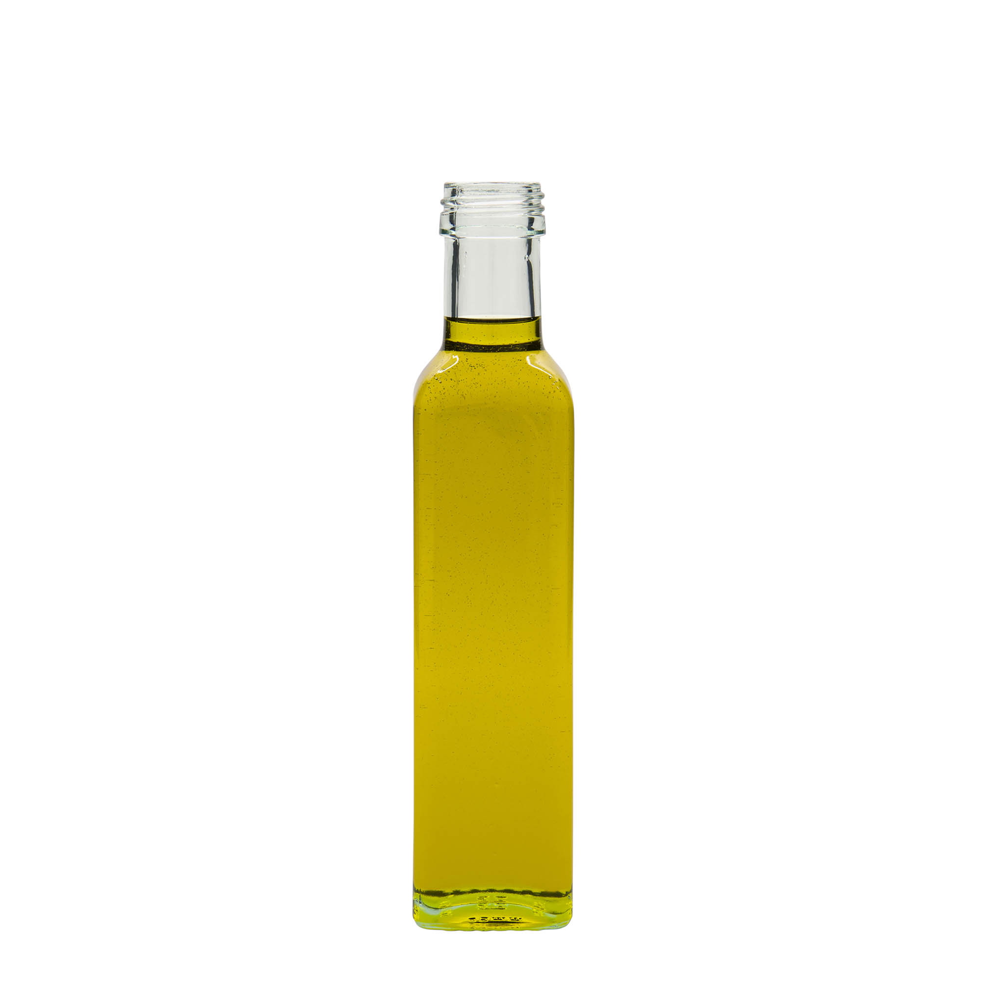 250 ml glazen fles 'Marasca', vierkant, opening: PP 31,5 250 ml glazen fles 'Marasca', vierkant, opening: PP 31,5