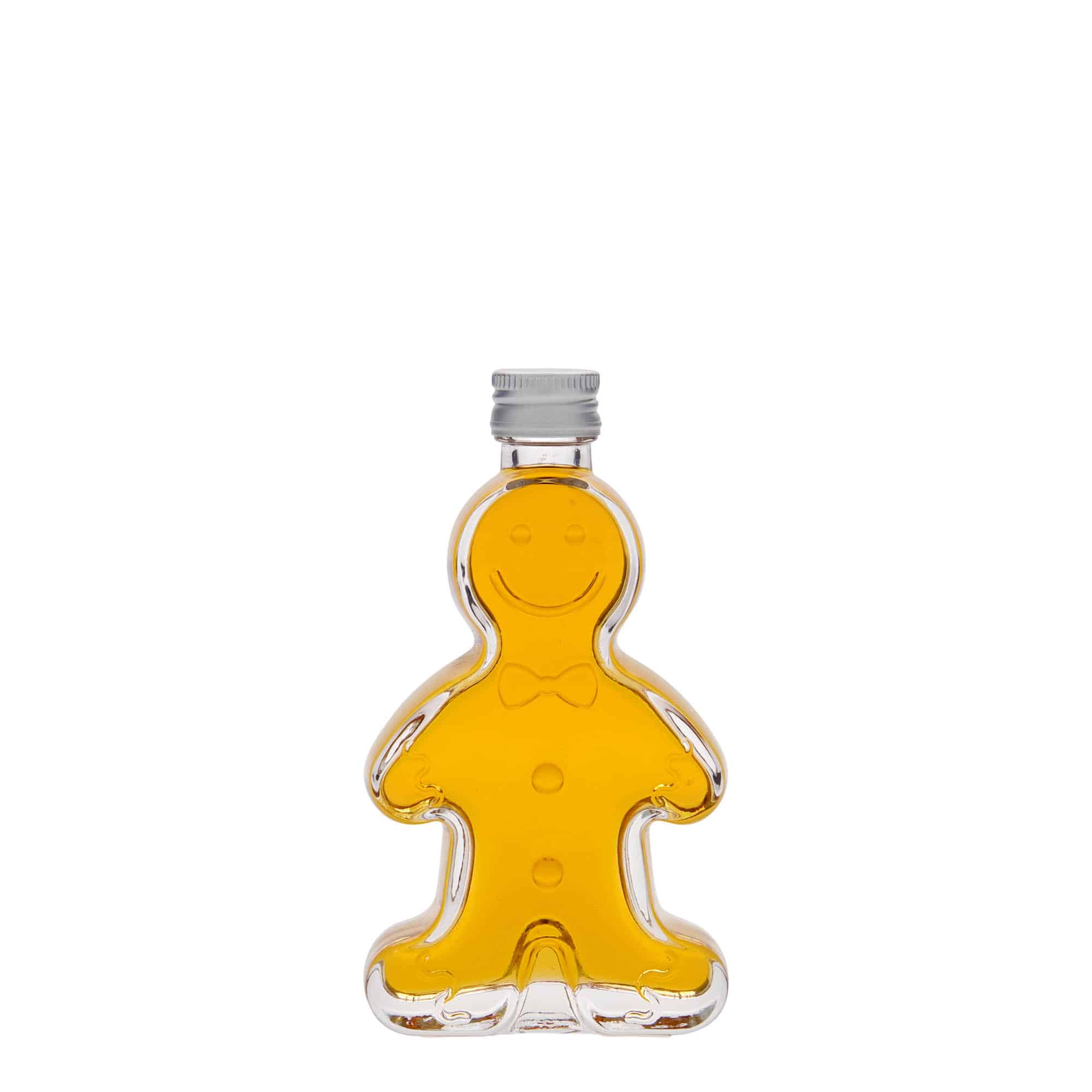 Glazen fles 'Peperkoekmannetje', 50 ml, monding: PP 18