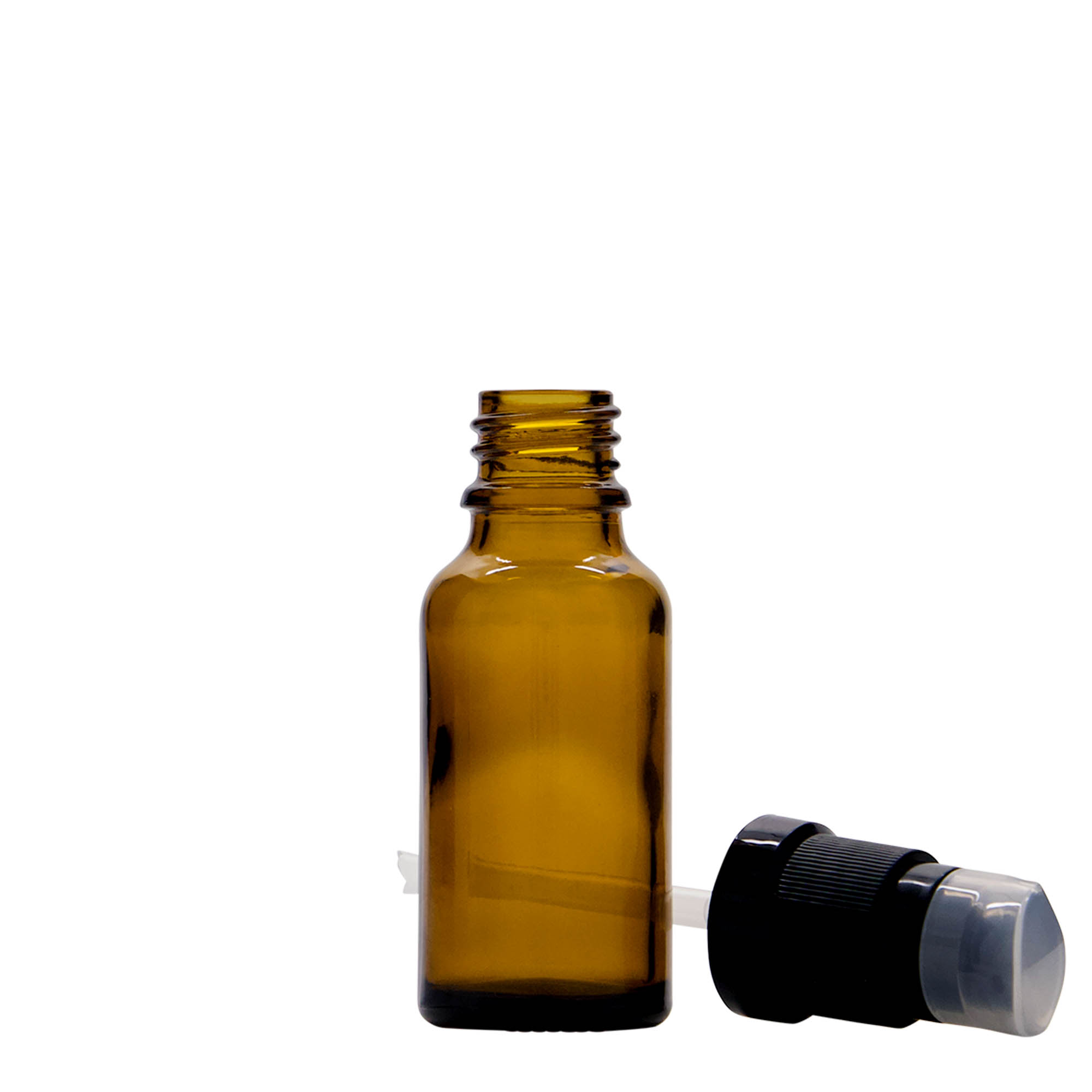20 ml medicijnflesje met lotionpomp, glas, bruin, opening: DIN 18 20 ml medicijnflesje met lotionpomp, glas, bruin, opening: DIN 18