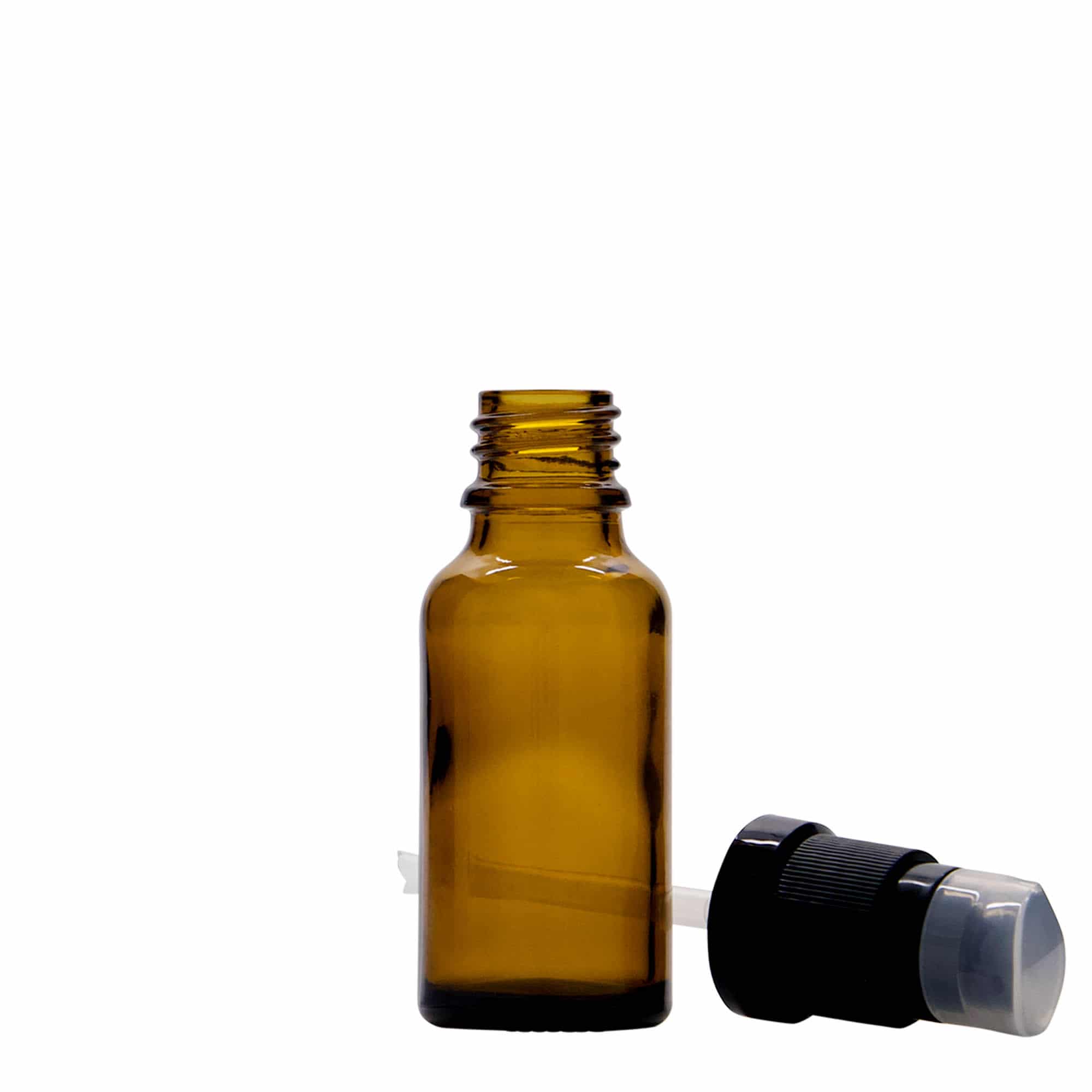 20 ml medicijnflesje met lotionpomp, glas, bruin, opening: DIN 18
