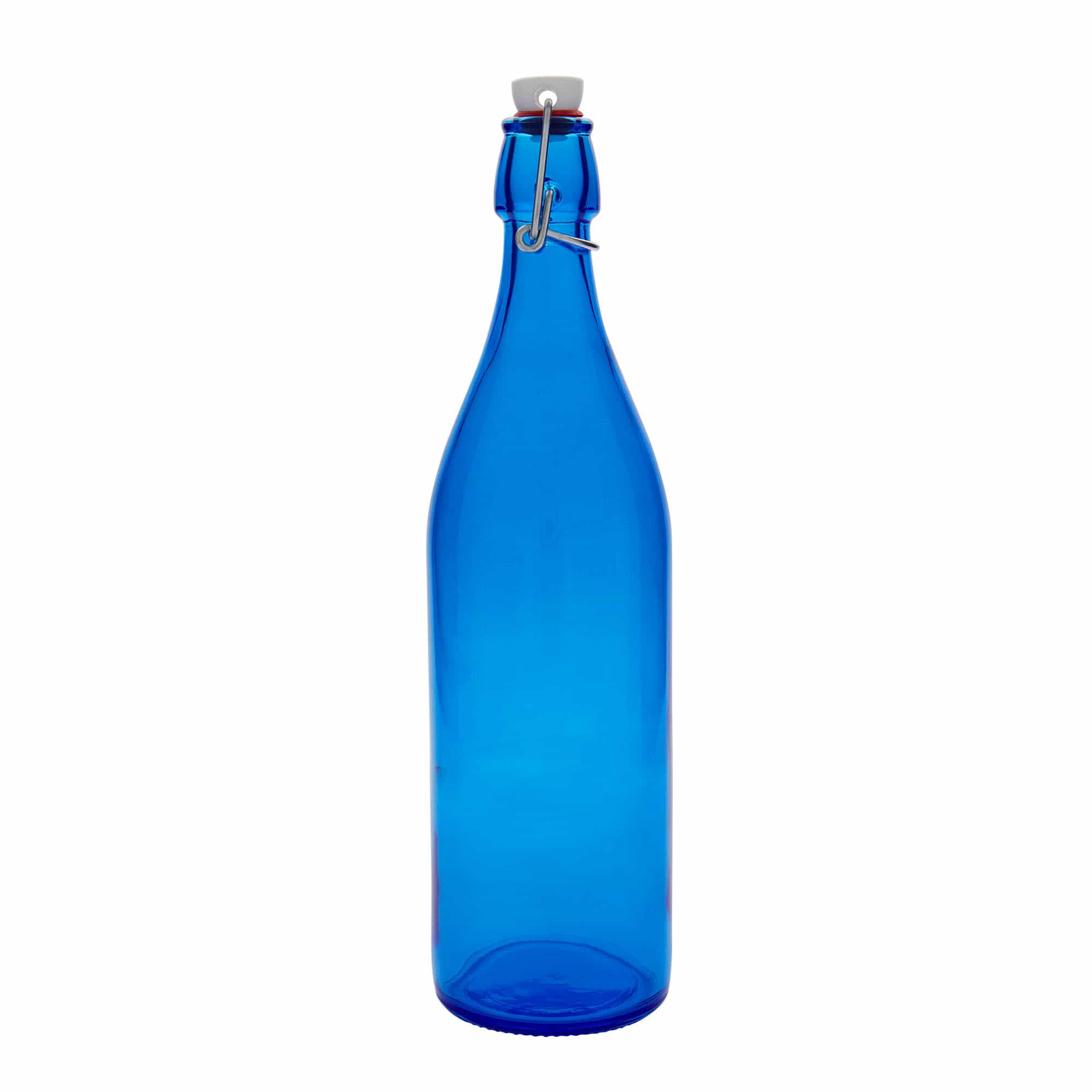Glazen fles 'Giara', 1000 ml, blauw, monding: beugelsluiting