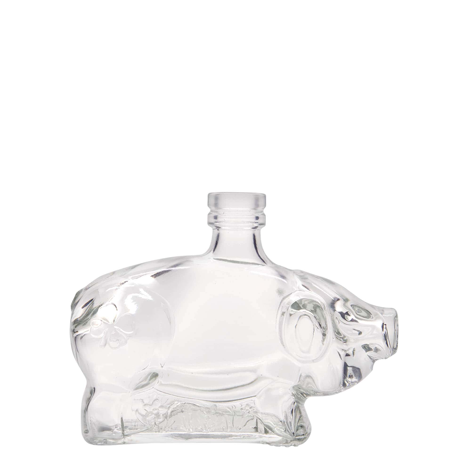 200 ml glazen fles 'Geluksvarkentje', opening: kurk