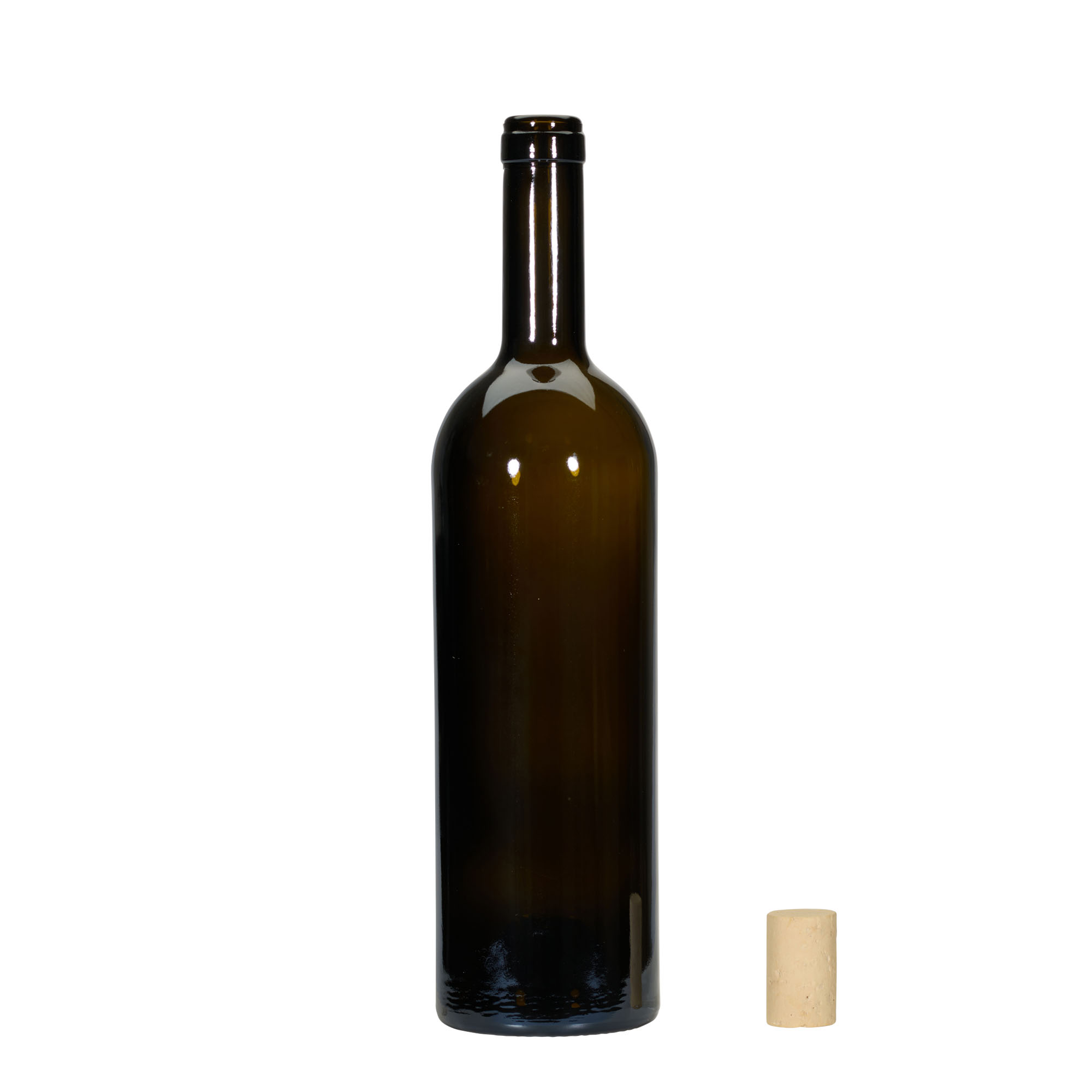 750 ml wijnfles 'Golia', antiekgroen, monding: kurk