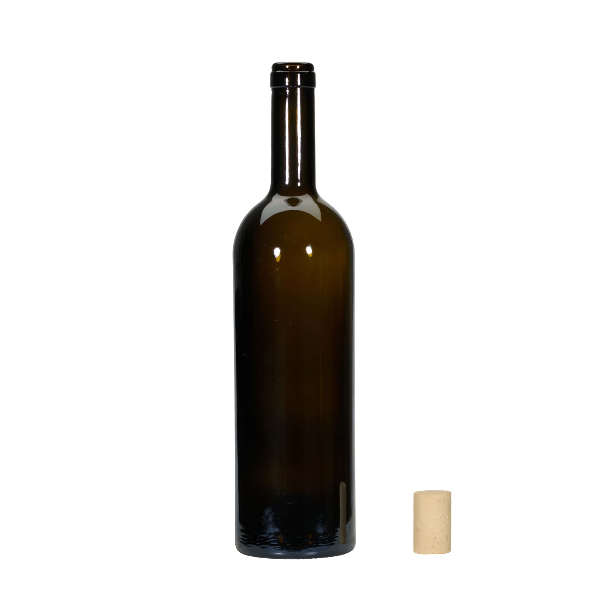 750 ml wijnfles 'Golia', antiekgroen, monding: kurk