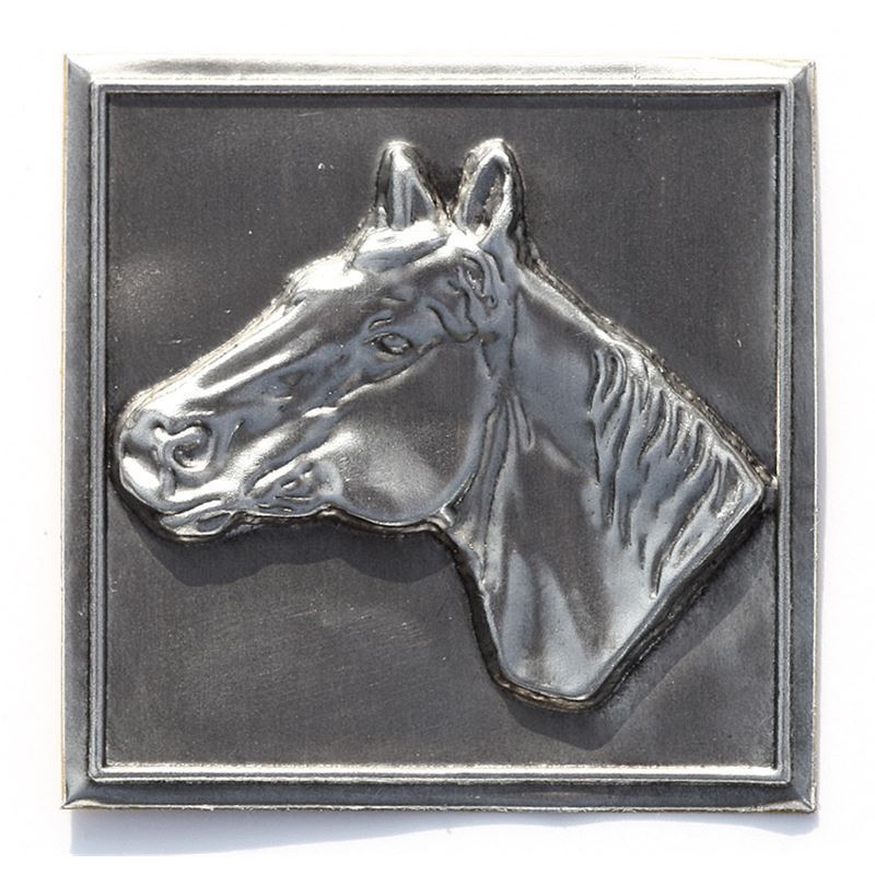 Tinnen etiket 'Paard', vierkant, metaal, zilver