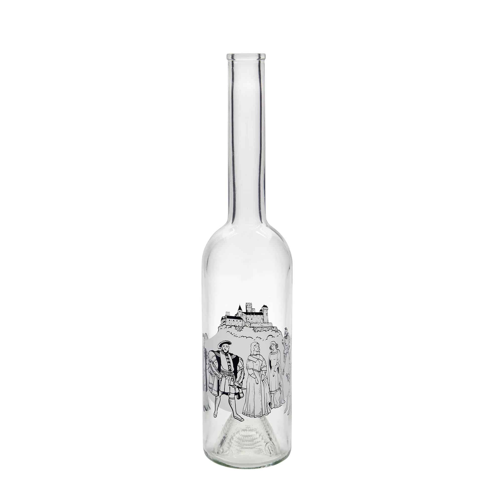 500 ml glazen fles 'Opera', motief: middeleeuwen, opening: kurk