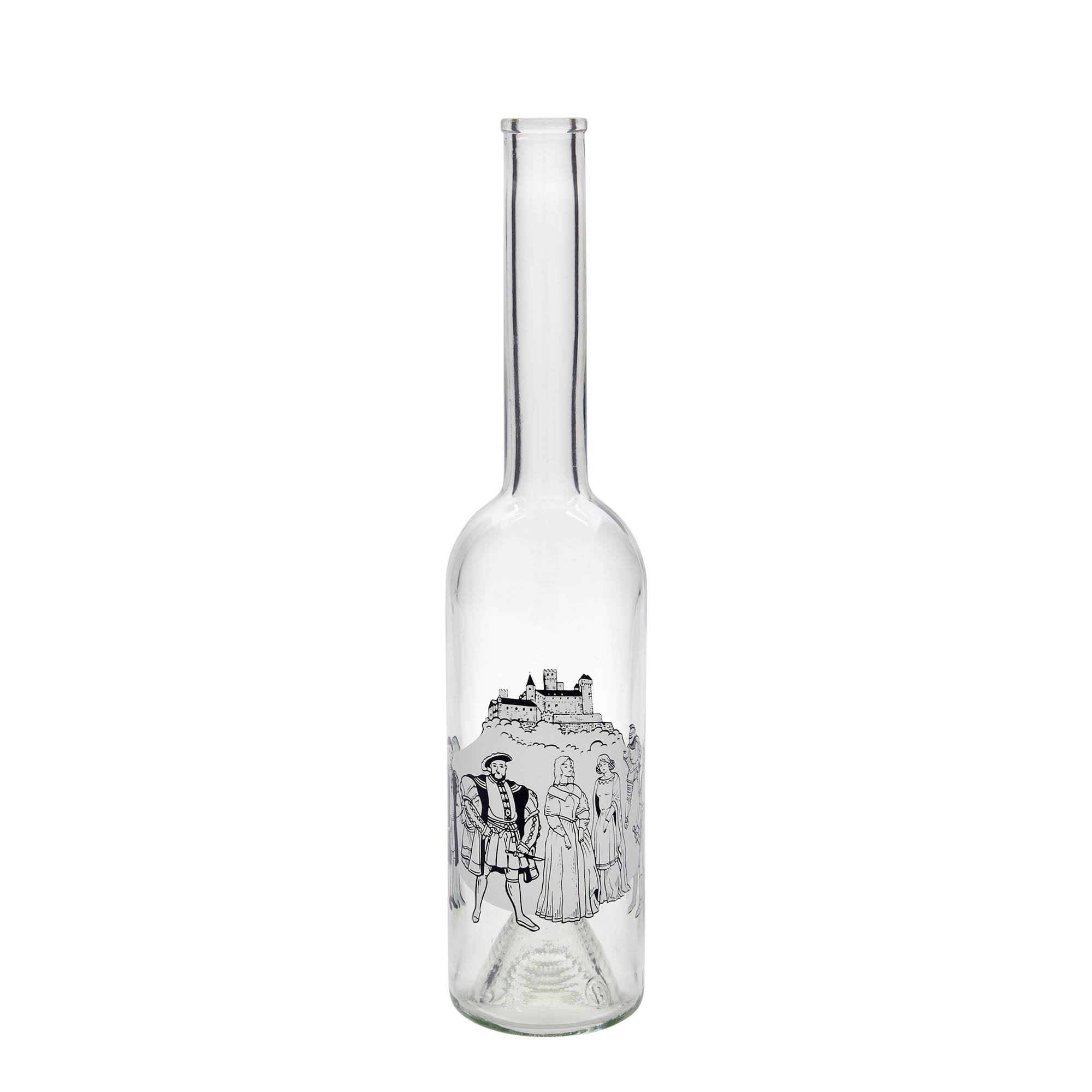 500 ml glazen fles 'Opera', motief: middeleeuwen, opening: kurk 500 ml glazen fles 'Opera', motief: middeleeuwen, opening: kurk
